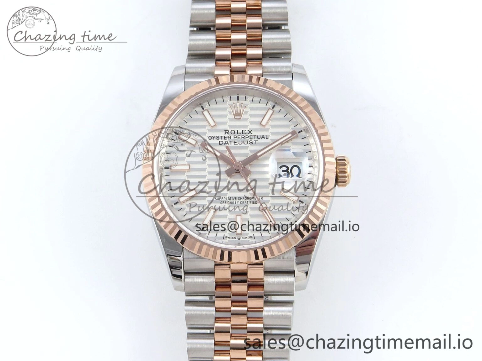 DateJust 36 126231 EWEF Best Edition Silver Textured Dial Stick Marker on SS RG Jubilee Bracelet A3235