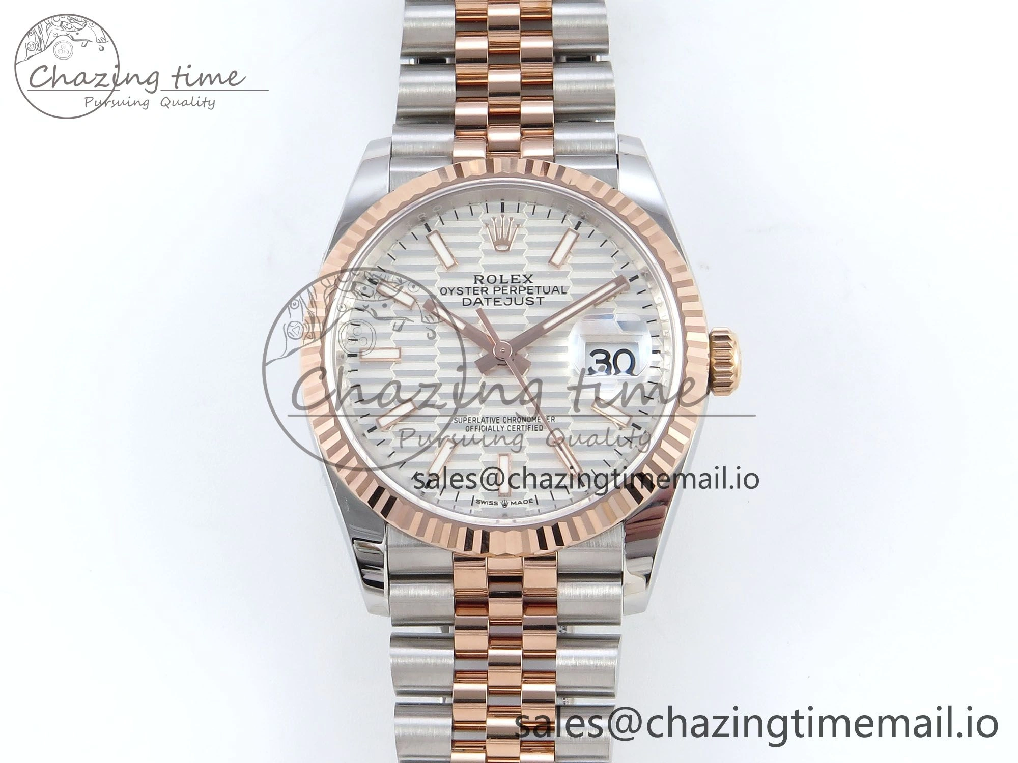 DateJust 36 126231 EWEF Best Edition Silver Textured Dial Stick Marker on SS RG Jubilee Bracelet A3235