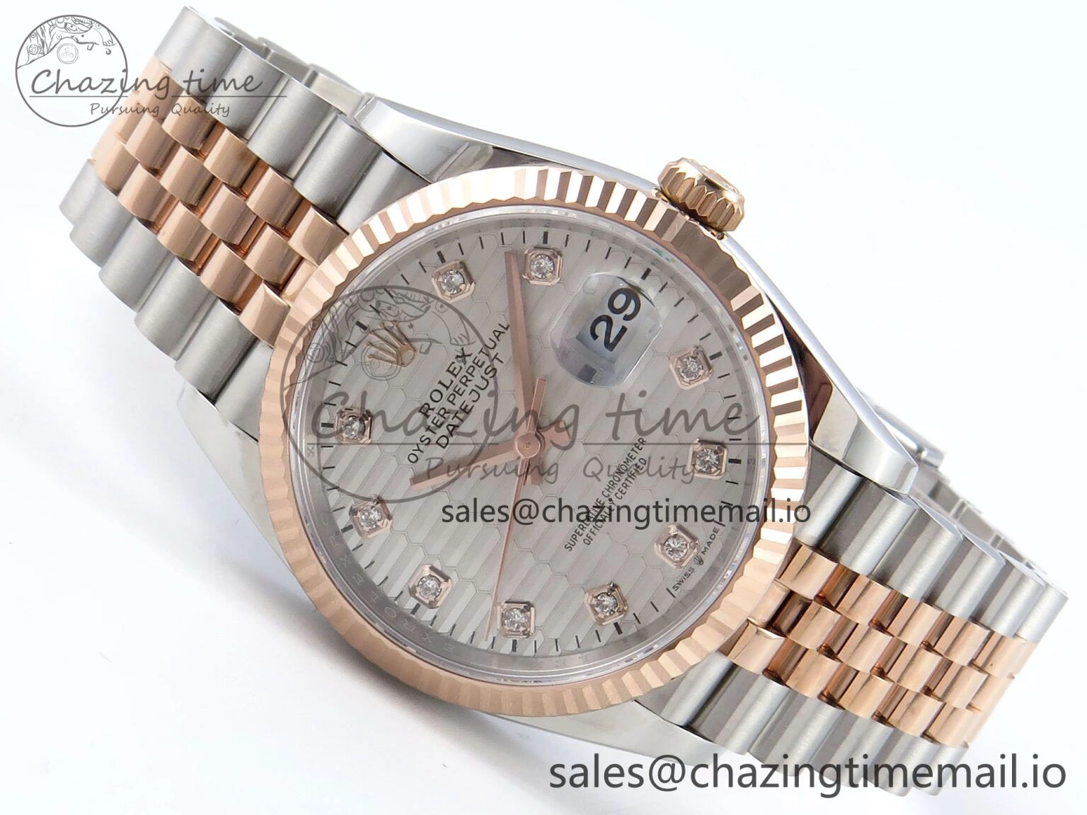 DateJust 36 126231 EWEF Best Edition Silver Textured Diamonds Dial on SS RG Jubilee Bracelet A3235