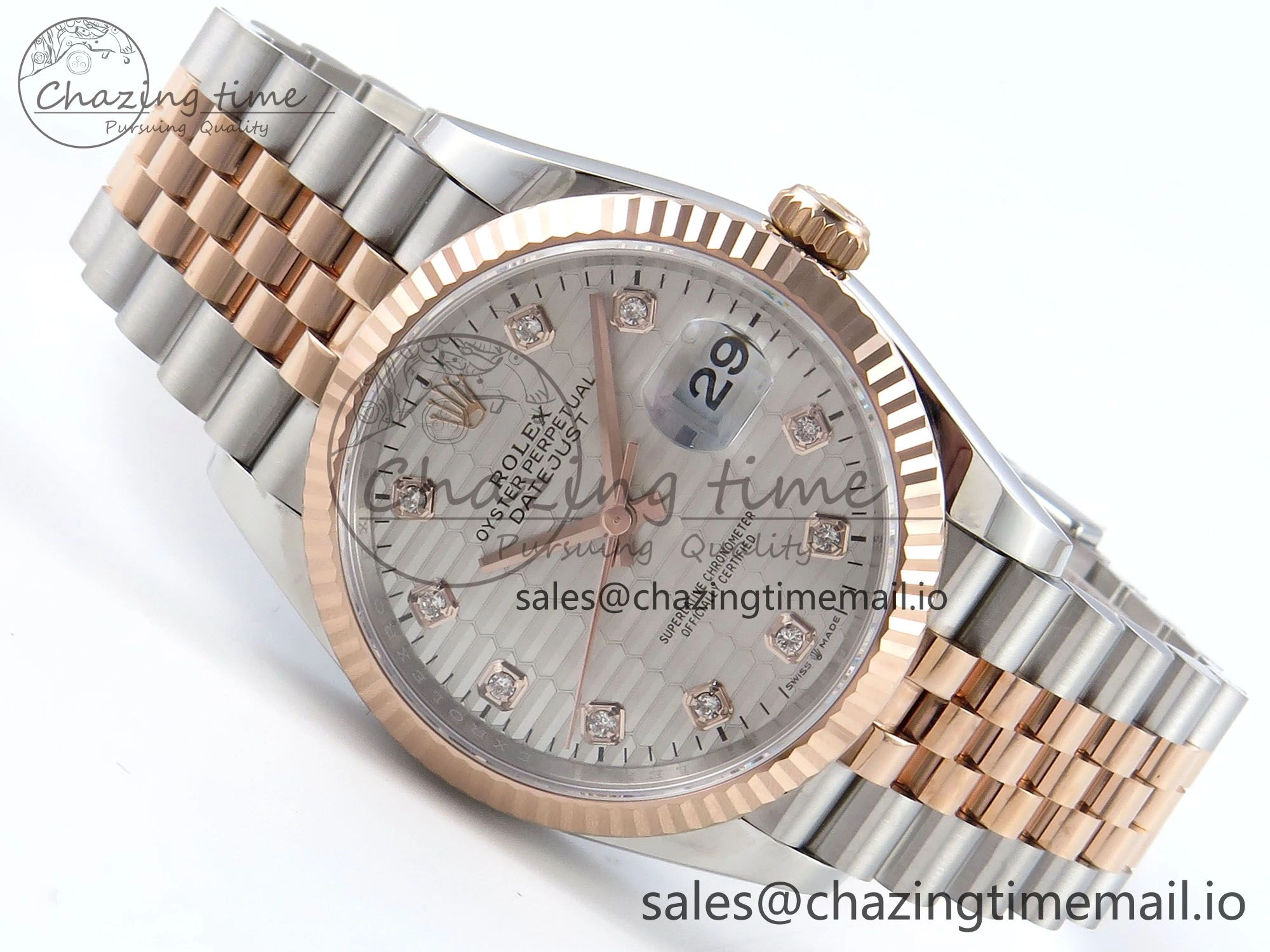 DateJust 36 126231 EWEF Best Edition Silver Textured Diamonds Dial on SS RG Jubilee Bracelet A3235