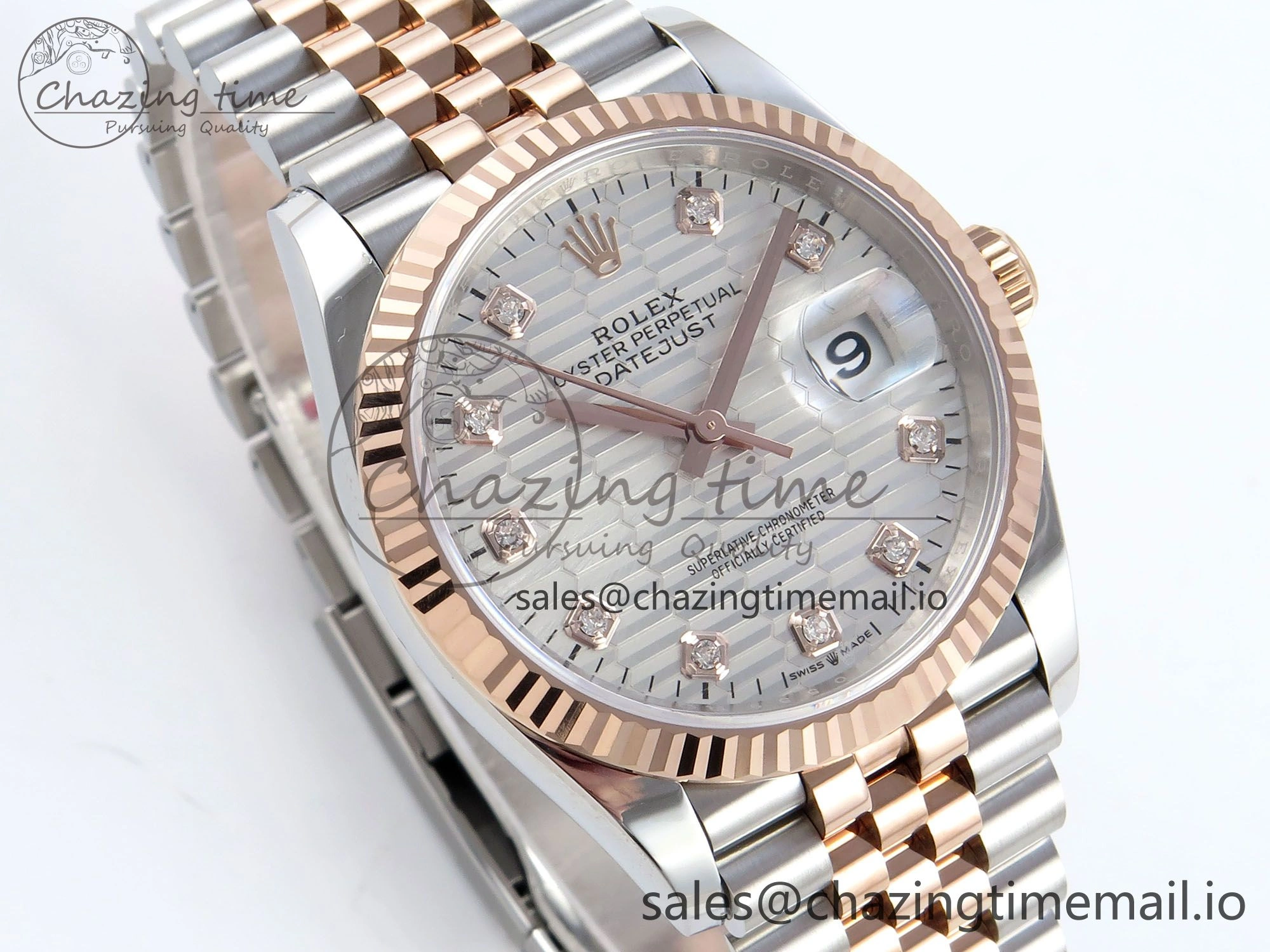 DateJust 36 126231 EWEF Best Edition Silver Textured Diamonds Dial on SS RG Jubilee Bracelet A3235
