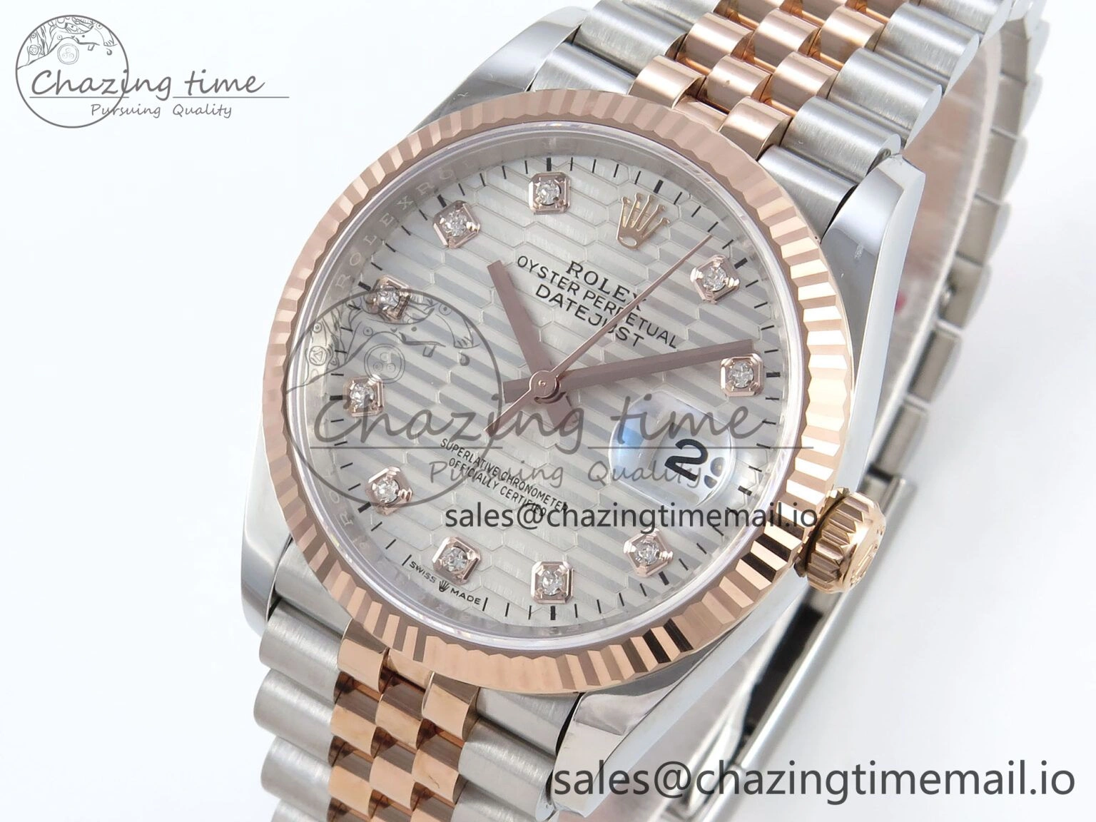 DateJust 36 126231 EWEF Best Edition Silver Textured Diamonds Dial on SS RG Jubilee Bracelet A3235