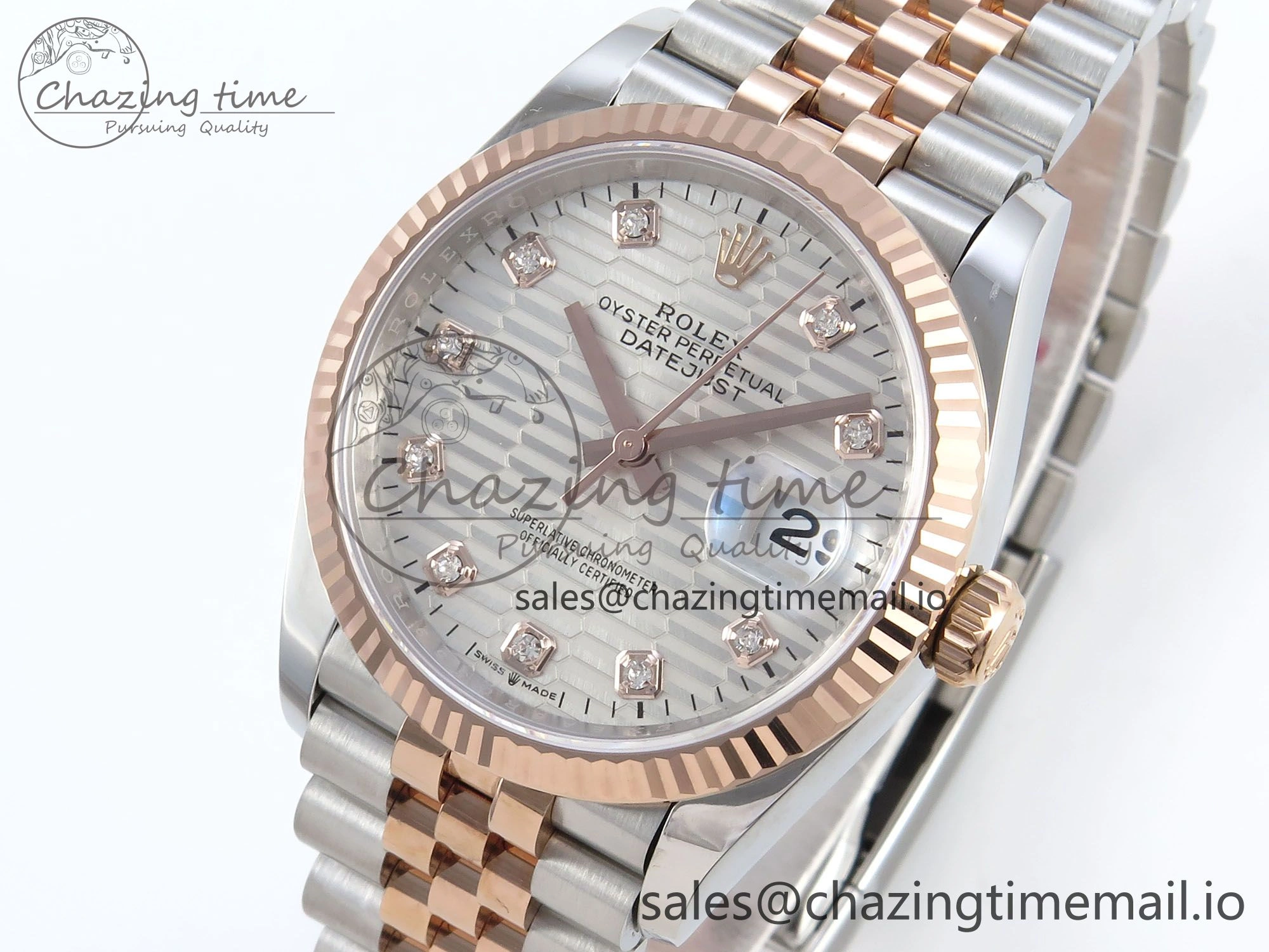 DateJust 36 126231 EWEF Best Edition Silver Textured Diamonds Dial on SS RG Jubilee Bracelet A3235