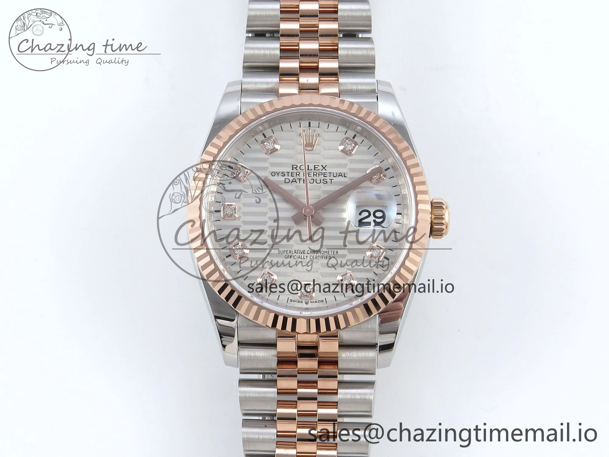 DateJust 36 126231 EWEF Best Edition Silver Textured Diamonds Dial on SS RG Jubilee Bracelet A3235