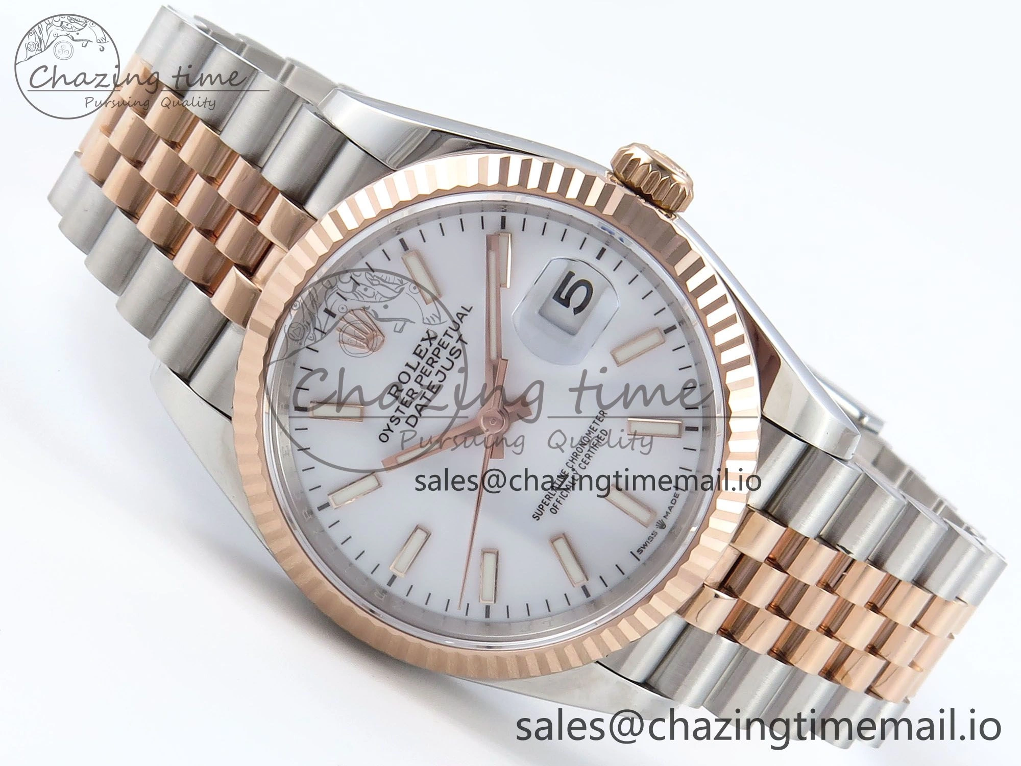 DateJust 36 126231 EWEF Best Edition White Dial Stick Marker on SS RG Jubilee Bracelet A3235