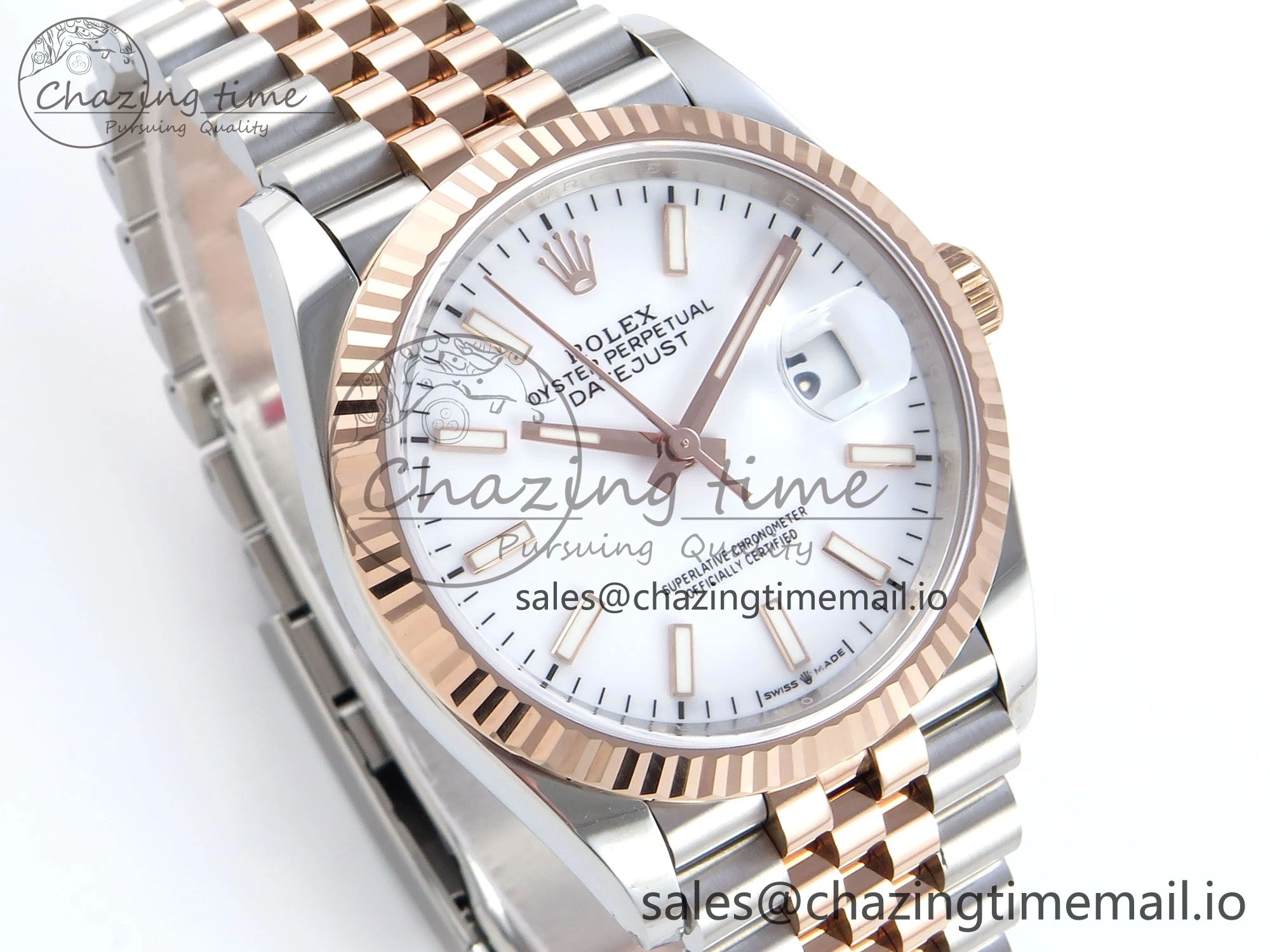 DateJust 36 126231 EWEF Best Edition White Dial Stick Marker on SS RG Jubilee Bracelet A3235