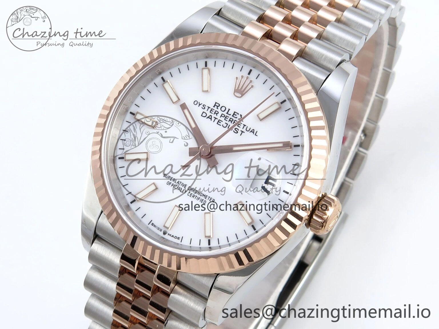 DateJust 36 126231 EWEF Best Edition White Dial Stick Marker on SS RG Jubilee Bracelet A3235