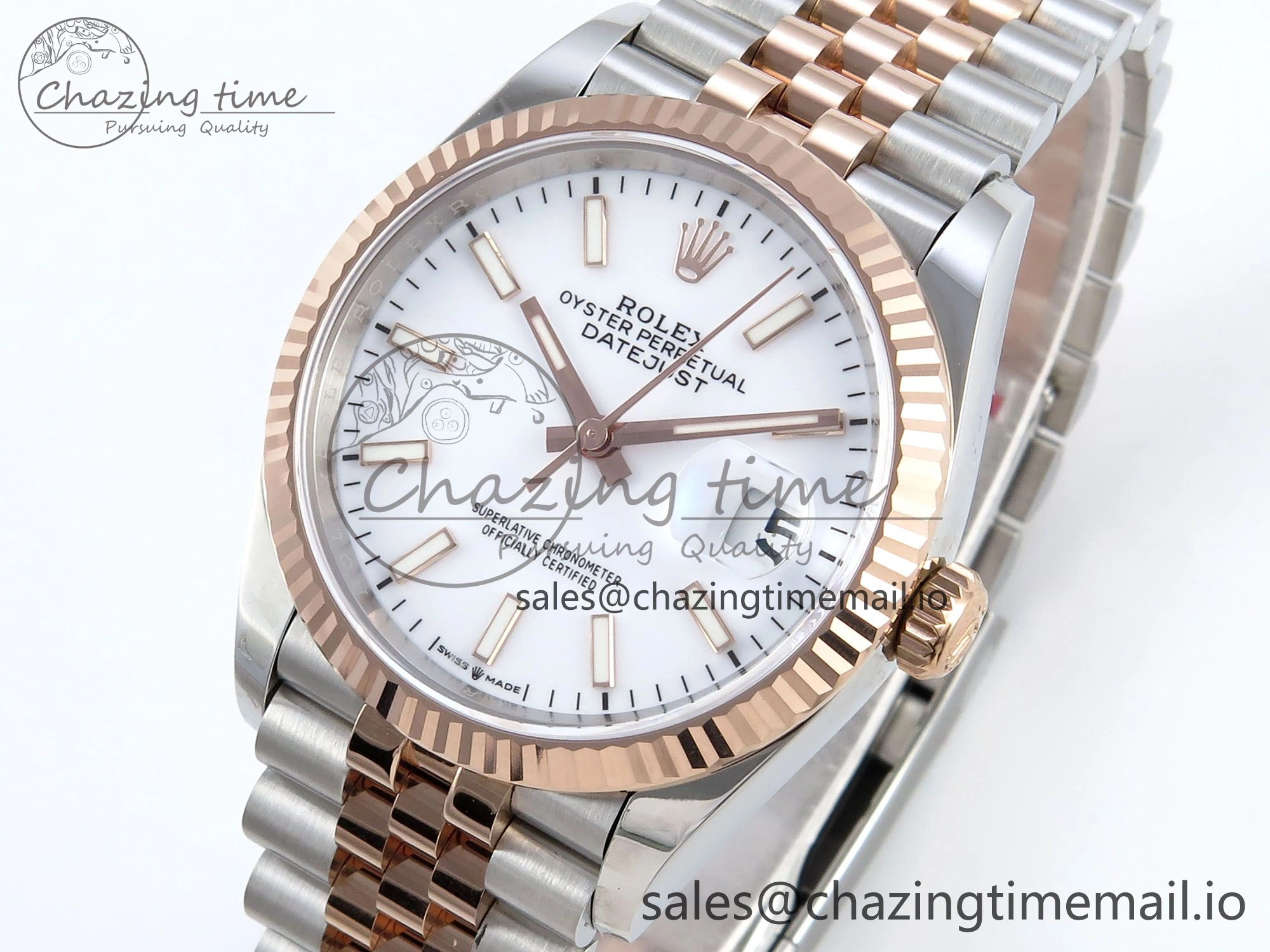 DateJust 36 126231 EWEF Best Edition White Dial Stick Marker on SS RG Jubilee Bracelet A3235