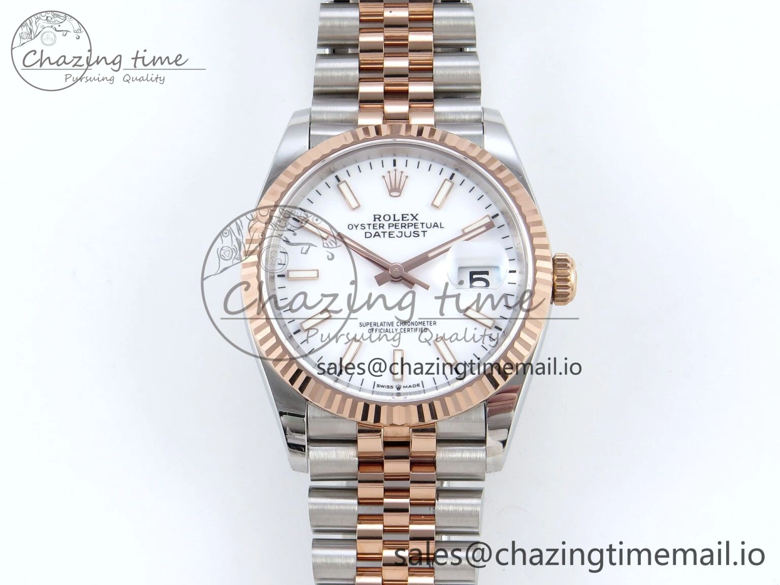DateJust 36 126231 EWEF Best Edition White Dial Stick Marker on SS RG Jubilee Bracelet A3235