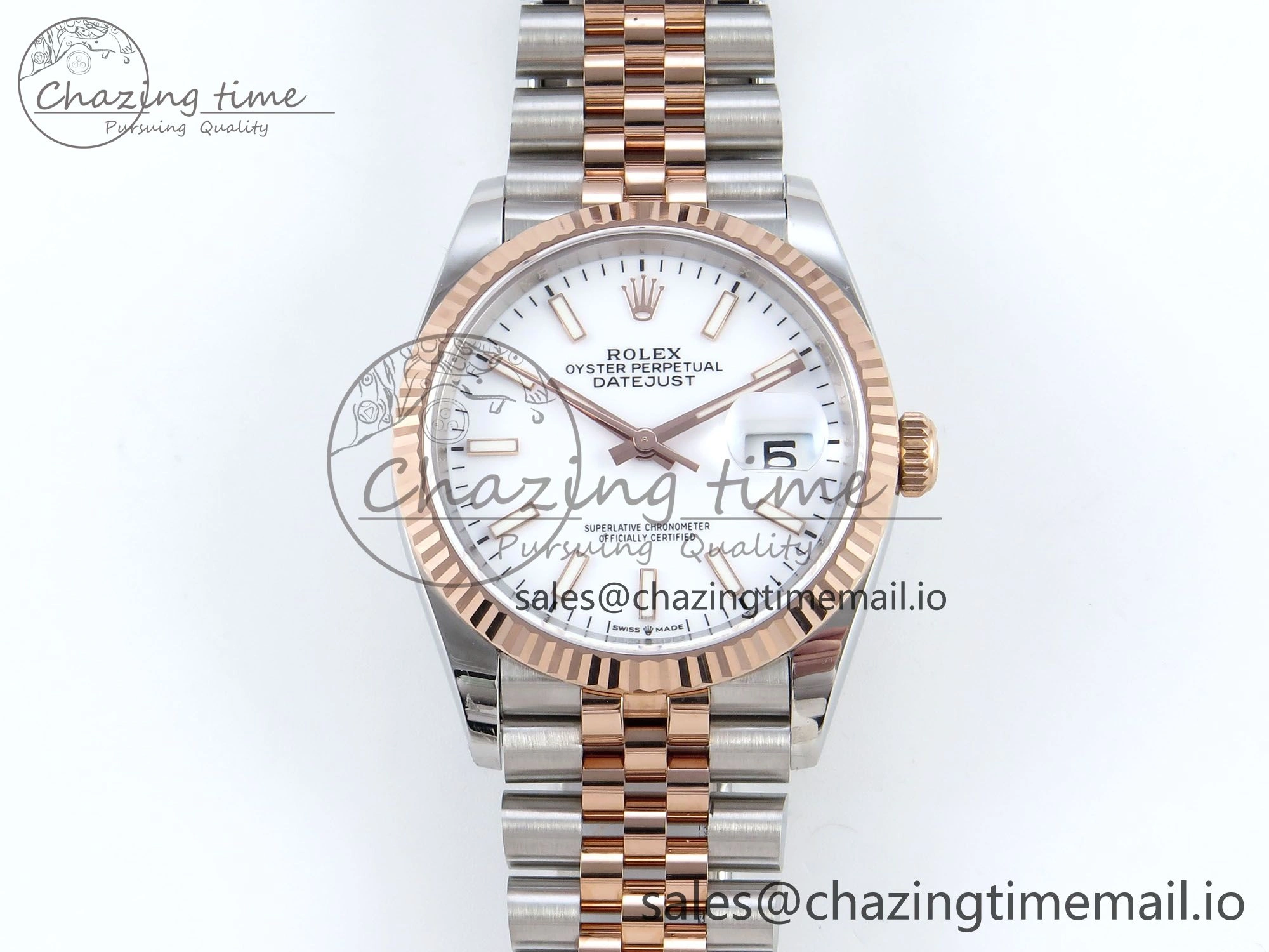 DateJust 36 126231 EWEF Best Edition White Dial Stick Marker on SS RG Jubilee Bracelet A3235