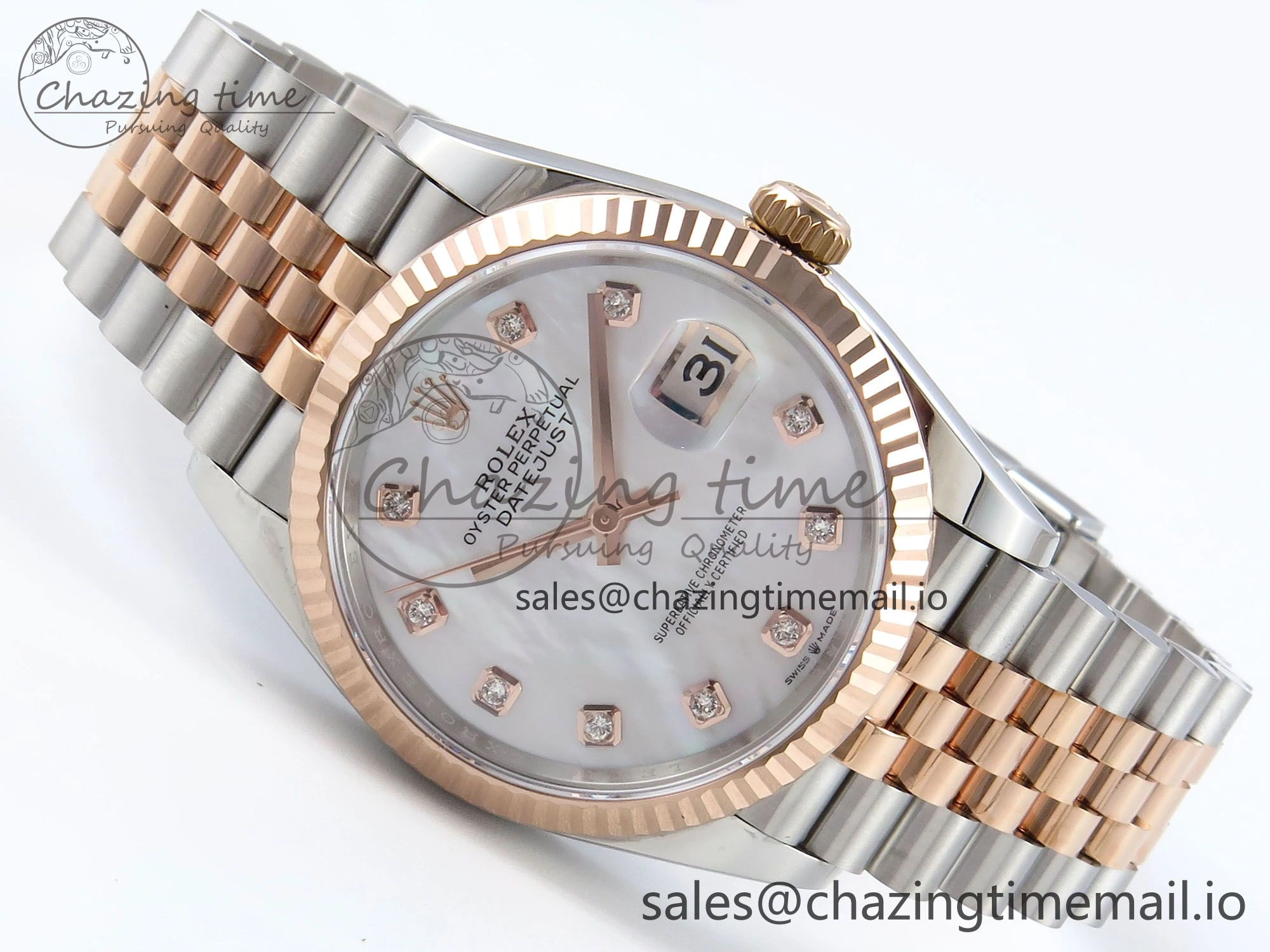 DateJust 36 126231 EWEF Best Edition White MOP Diamonds Dial on SS RG Jubilee Bracelet A3235