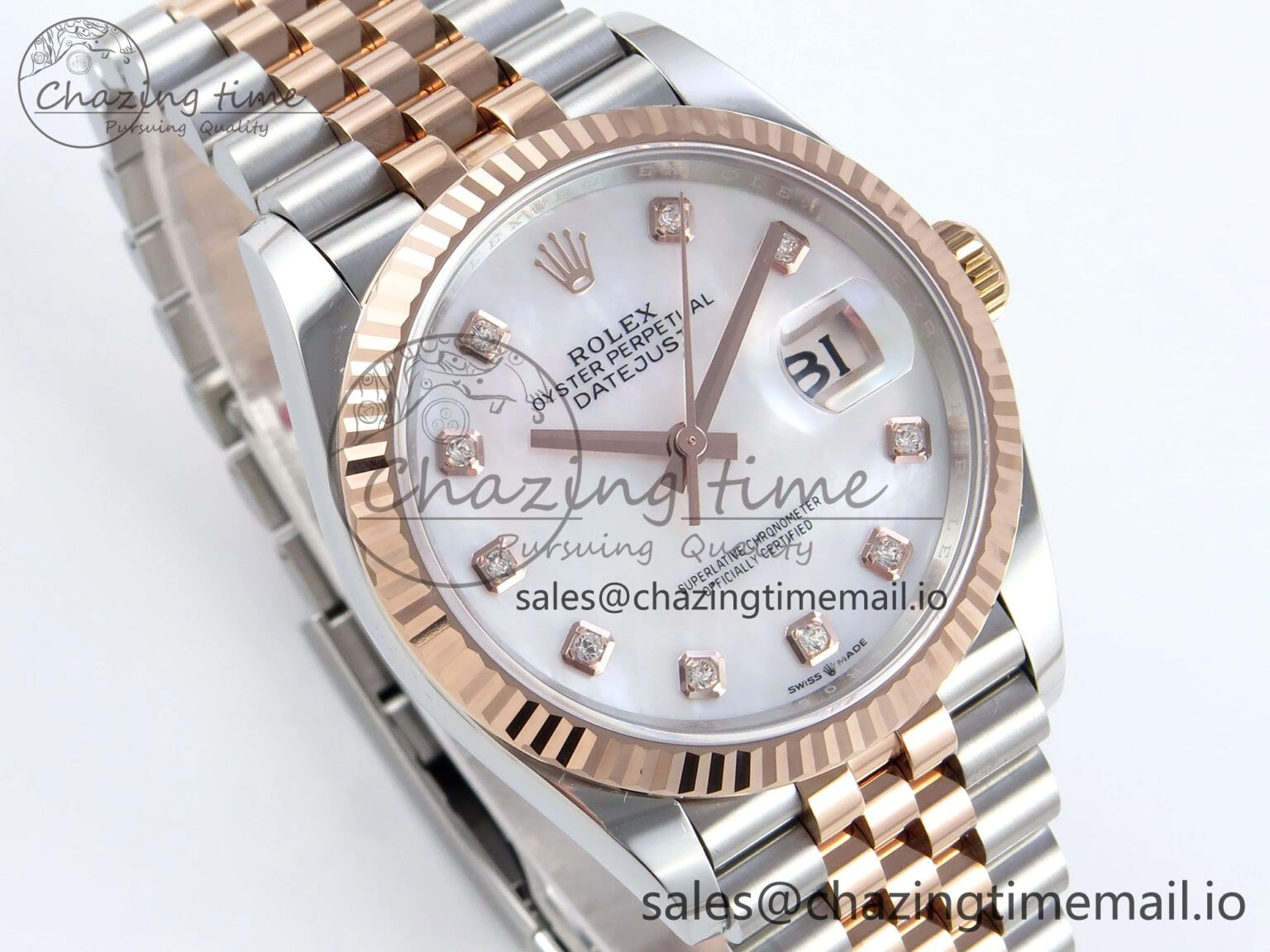 DateJust 36 126231 EWEF Best Edition White MOP Diamonds Dial on SS RG Jubilee Bracelet A3235