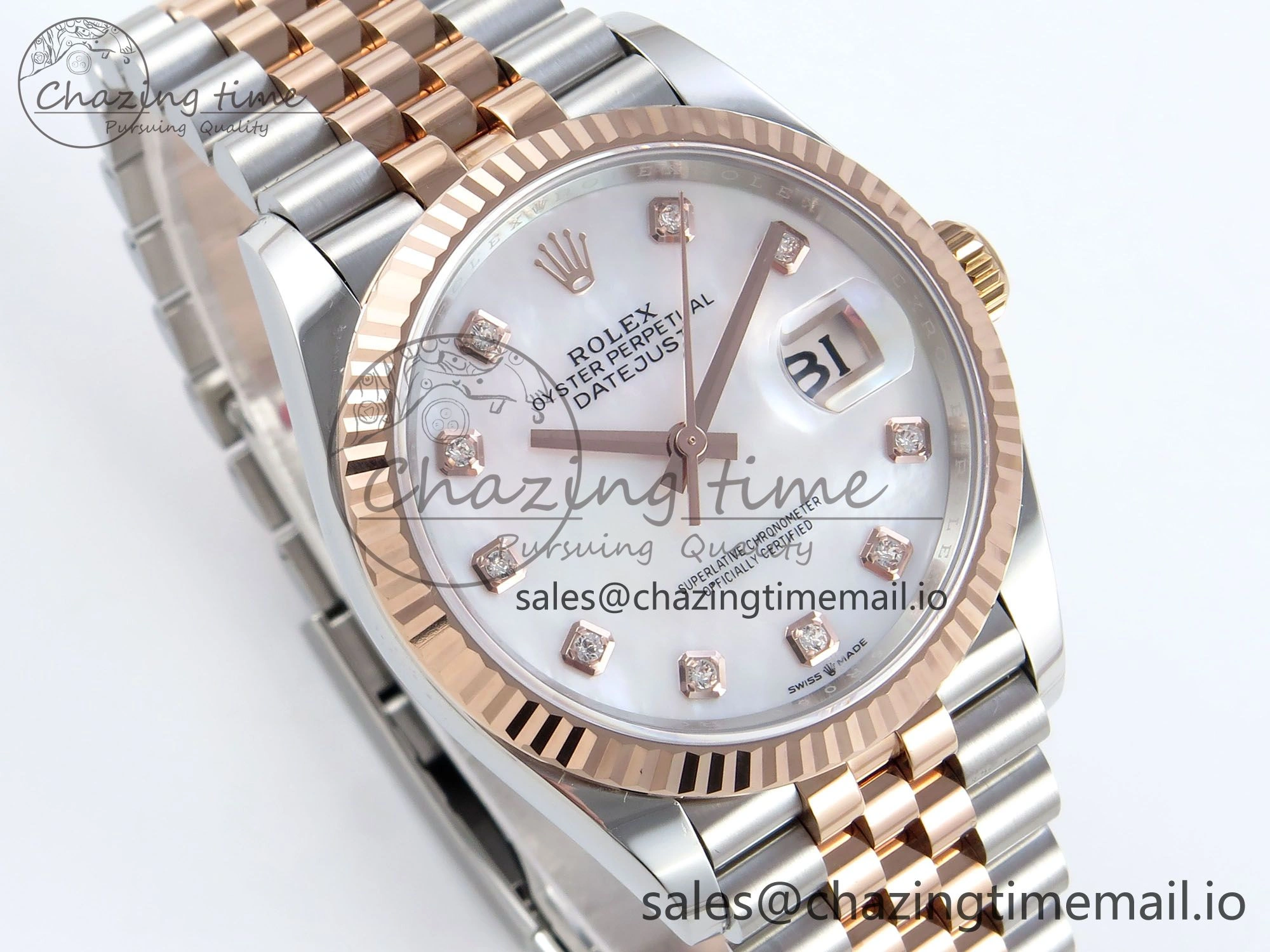 DateJust 36 126231 EWEF Best Edition White MOP Diamonds Dial on SS RG Jubilee Bracelet A3235