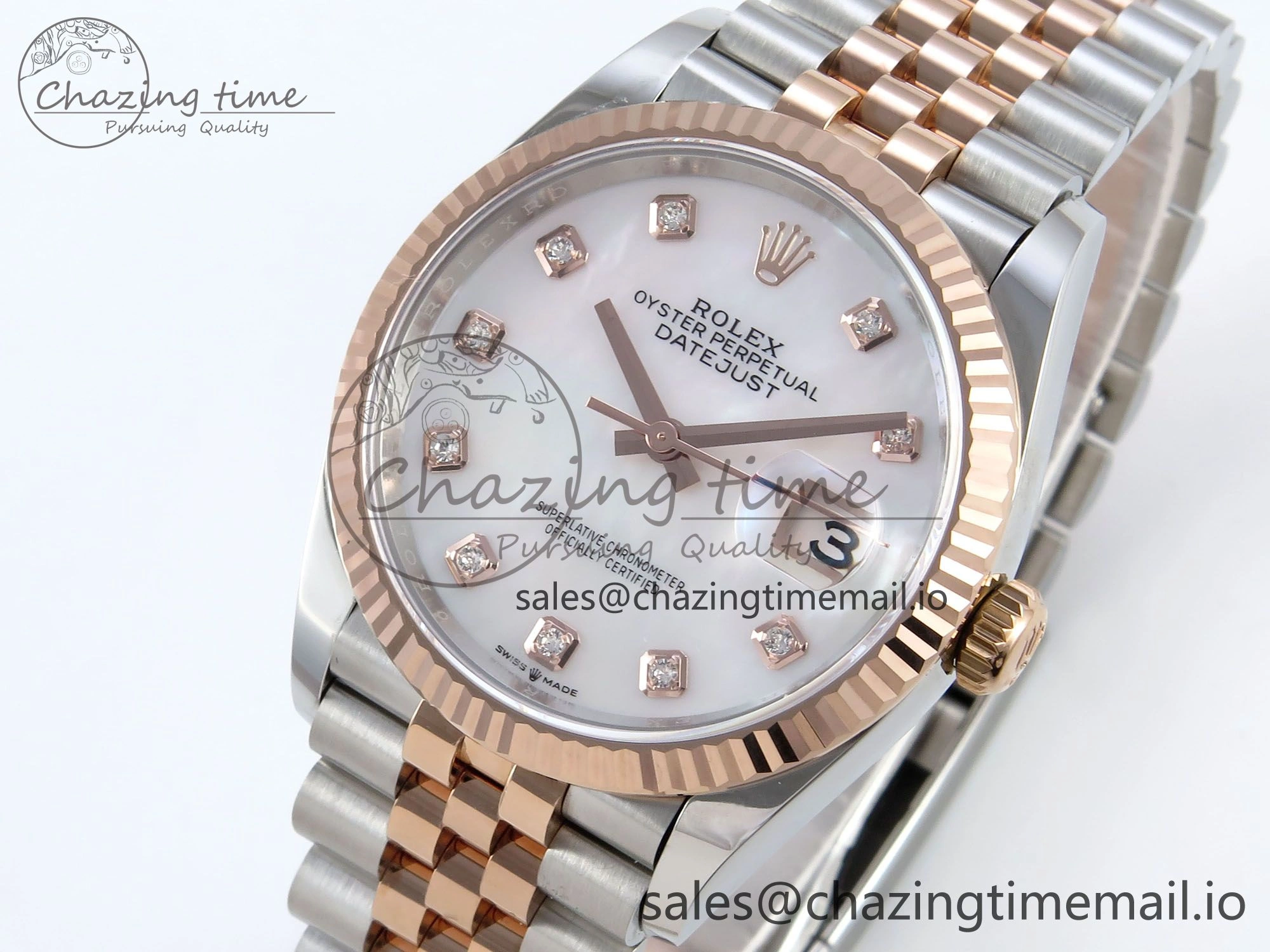 DateJust 36 126231 EWEF Best Edition White MOP Diamonds Dial on SS RG Jubilee Bracelet A3235