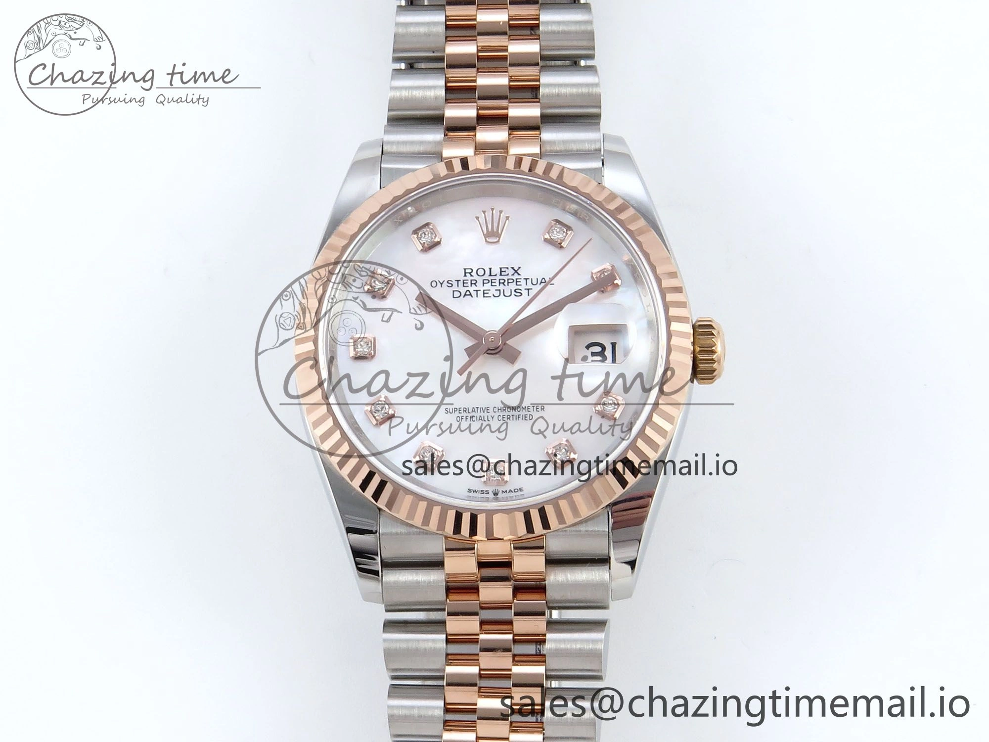 DateJust 36 126231 EWEF Best Edition White MOP Diamonds Dial on SS RG Jubilee Bracelet A3235