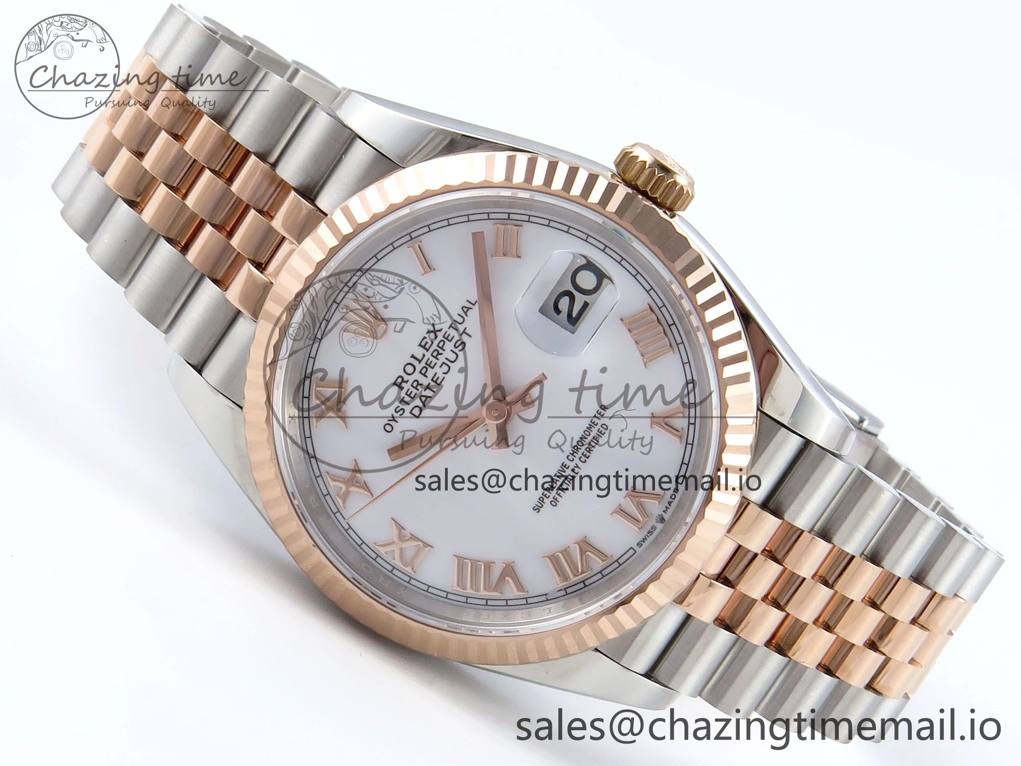 DateJust 36 126231 EWEF Best Edition White Roman Dial on SS RG Jubilee Bracelet A3235