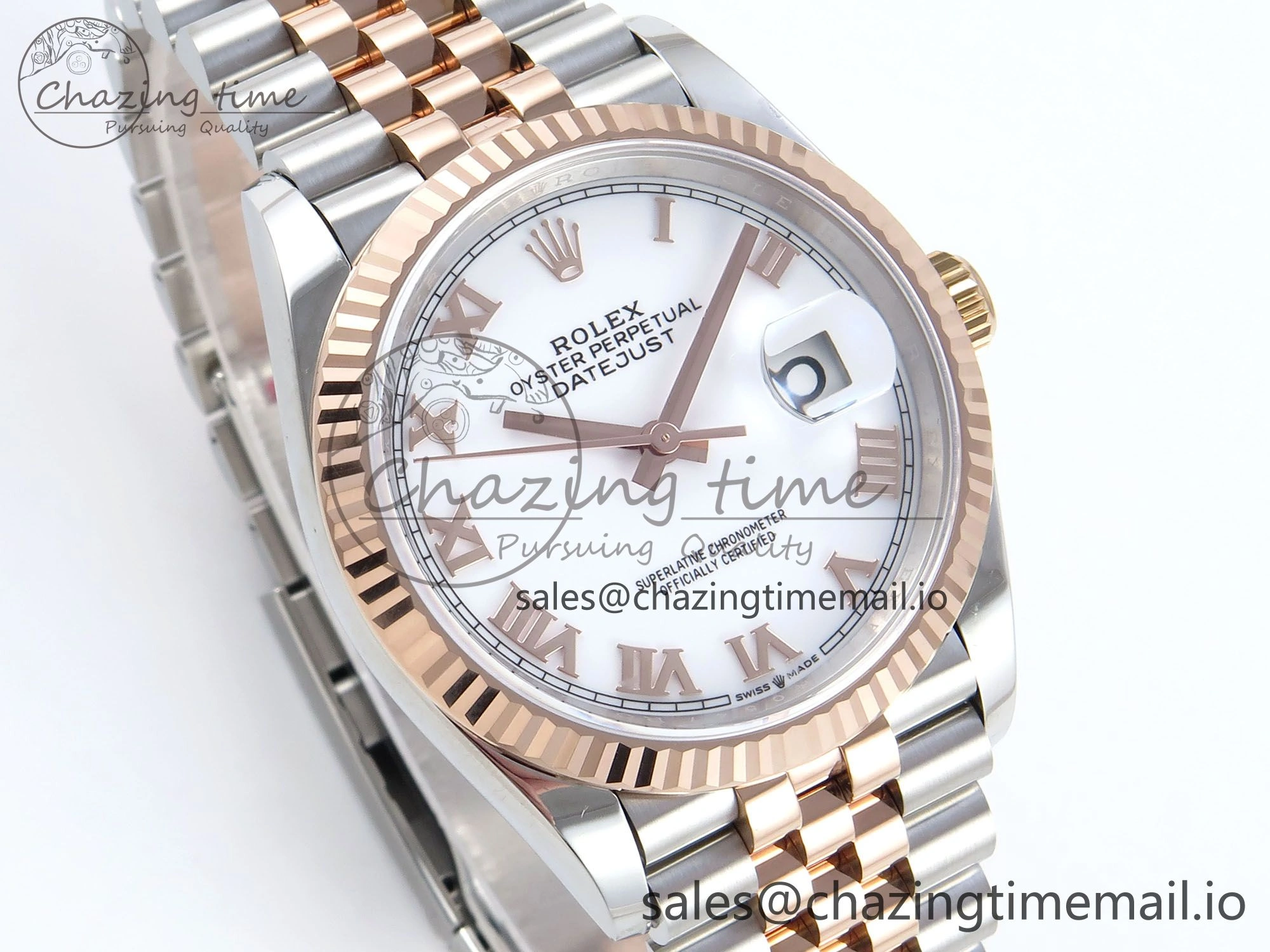 DateJust 36 126231 EWEF Best Edition White Roman Dial on SS RG Jubilee Bracelet A3235
