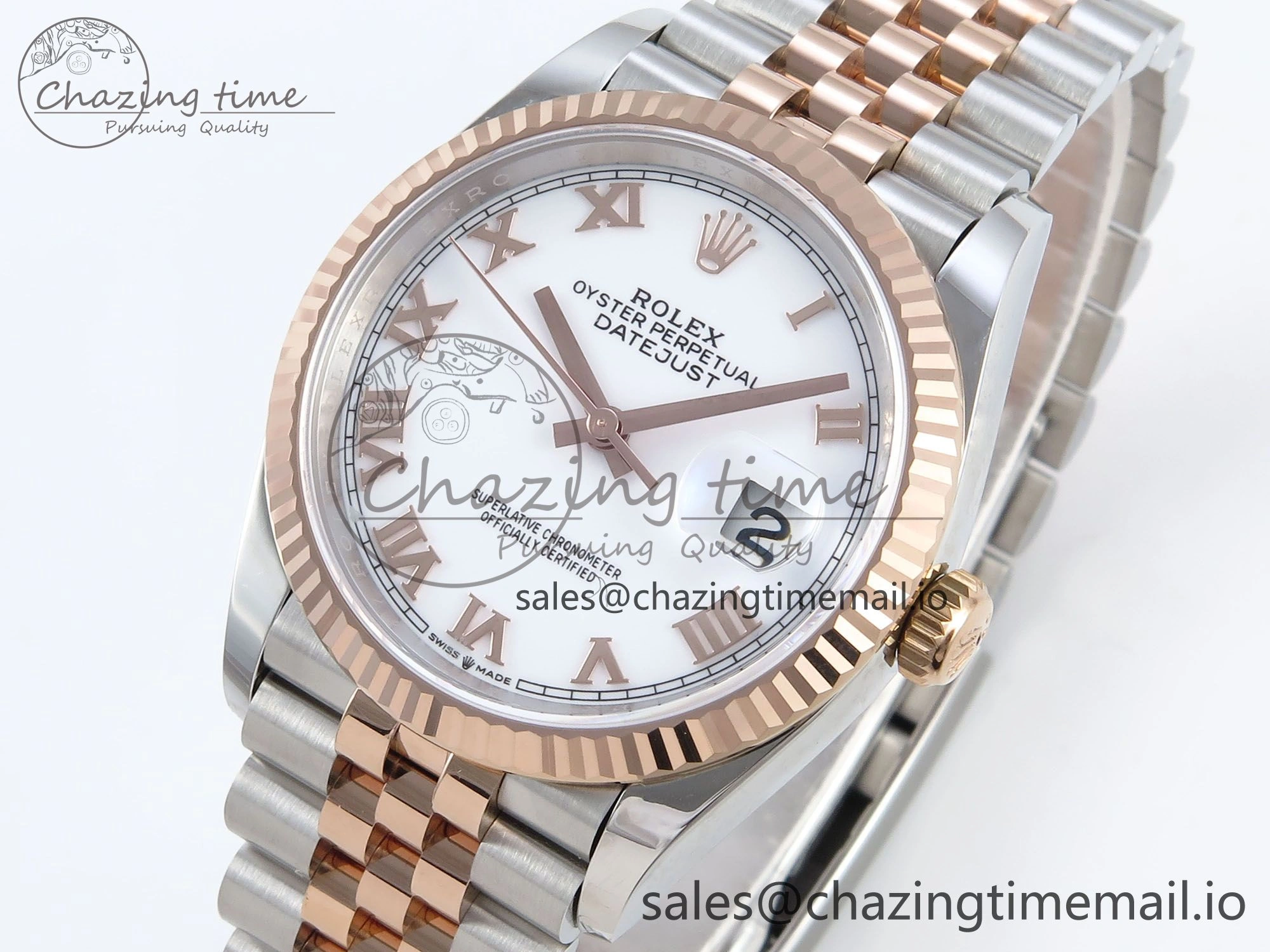 DateJust 36 126231 EWEF Best Edition White Roman Dial on SS RG Jubilee Bracelet A3235