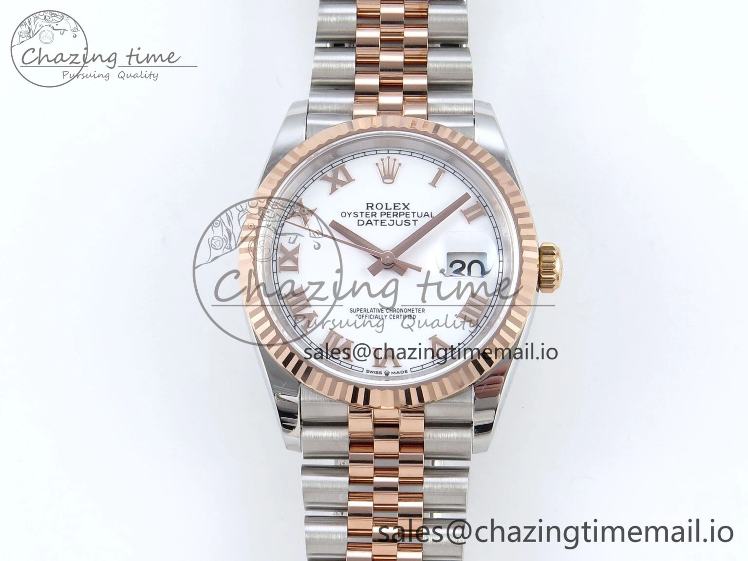 DateJust 36 126231 EWEF Best Edition White Roman Dial on SS RG Jubilee Bracelet A3235