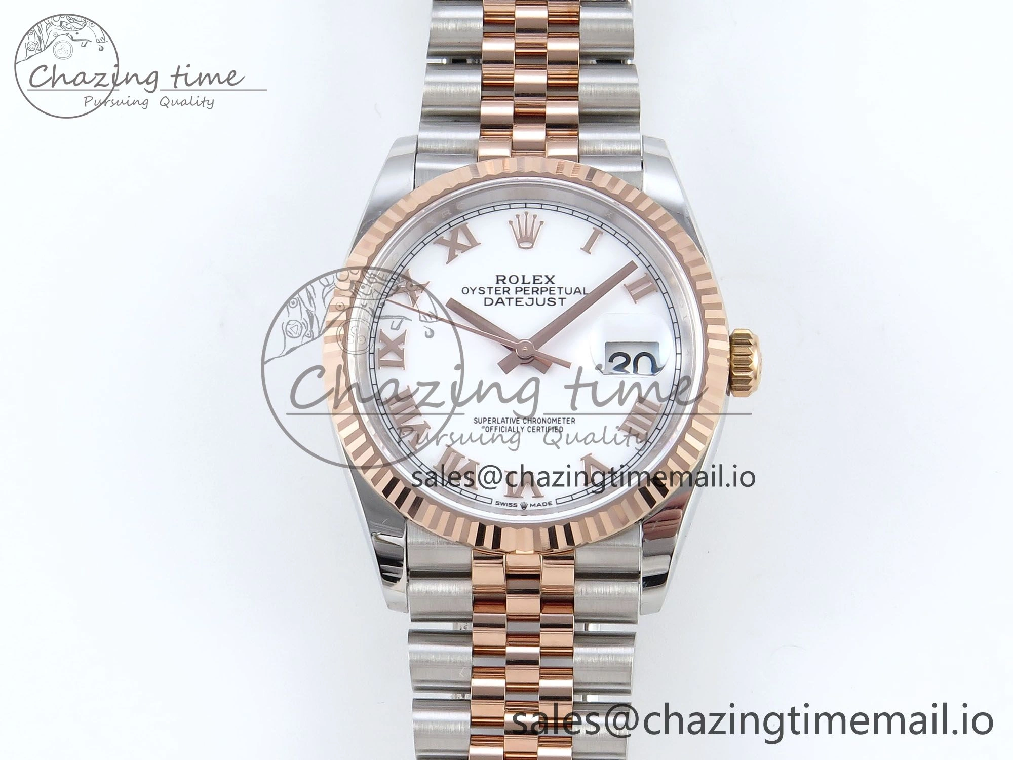 DateJust 36 126231 EWEF Best Edition White Roman Dial on SS RG Jubilee Bracelet A3235