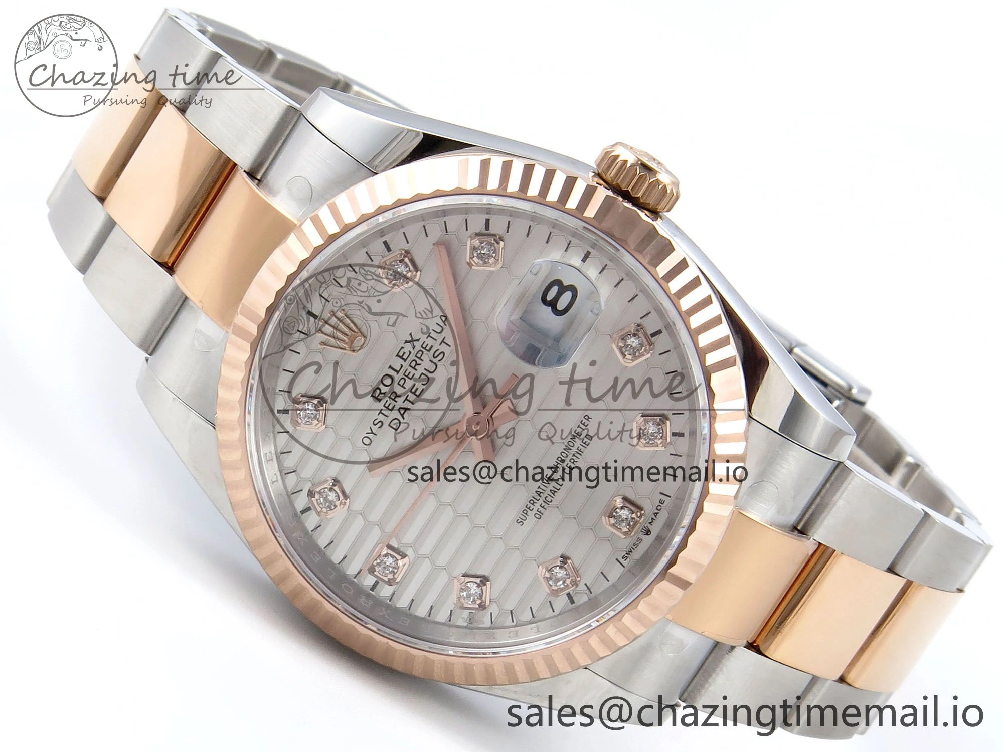 DateJust 36 126231 EWEF Best Edition White Textured Diamonds Dial on SS RG Oyster Bracelet A3235