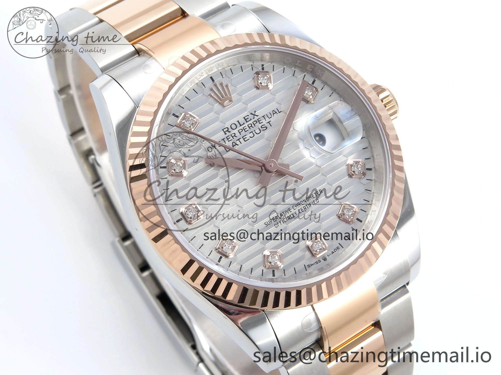 DateJust 36 126231 EWEF Best Edition White Textured Diamonds Dial on SS RG Oyster Bracelet A3235