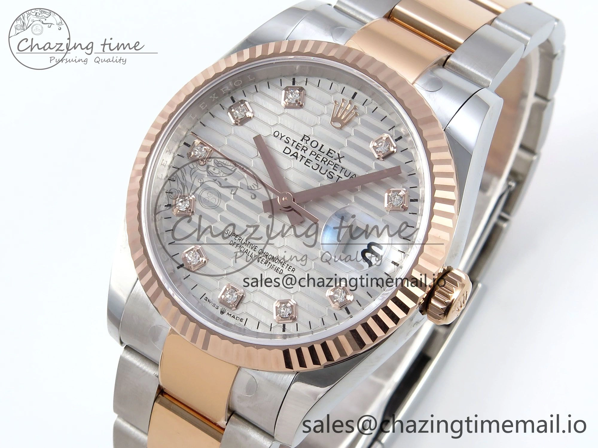 DateJust 36 126231 EWEF Best Edition White Textured Diamonds Dial on SS RG Oyster Bracelet A3235