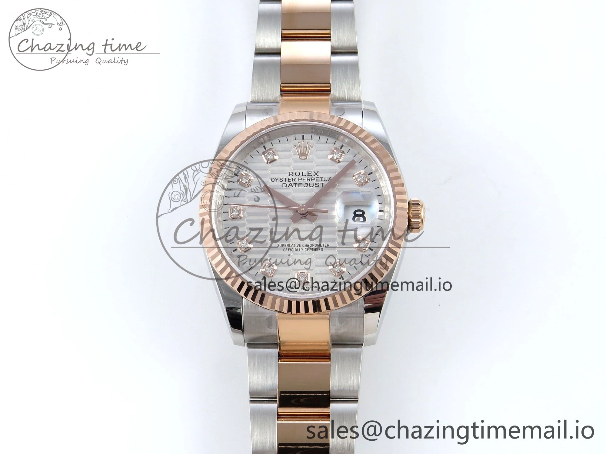 DateJust 36 126231 EWEF Best Edition White Textured Diamonds Dial on SS RG Oyster Bracelet A3235