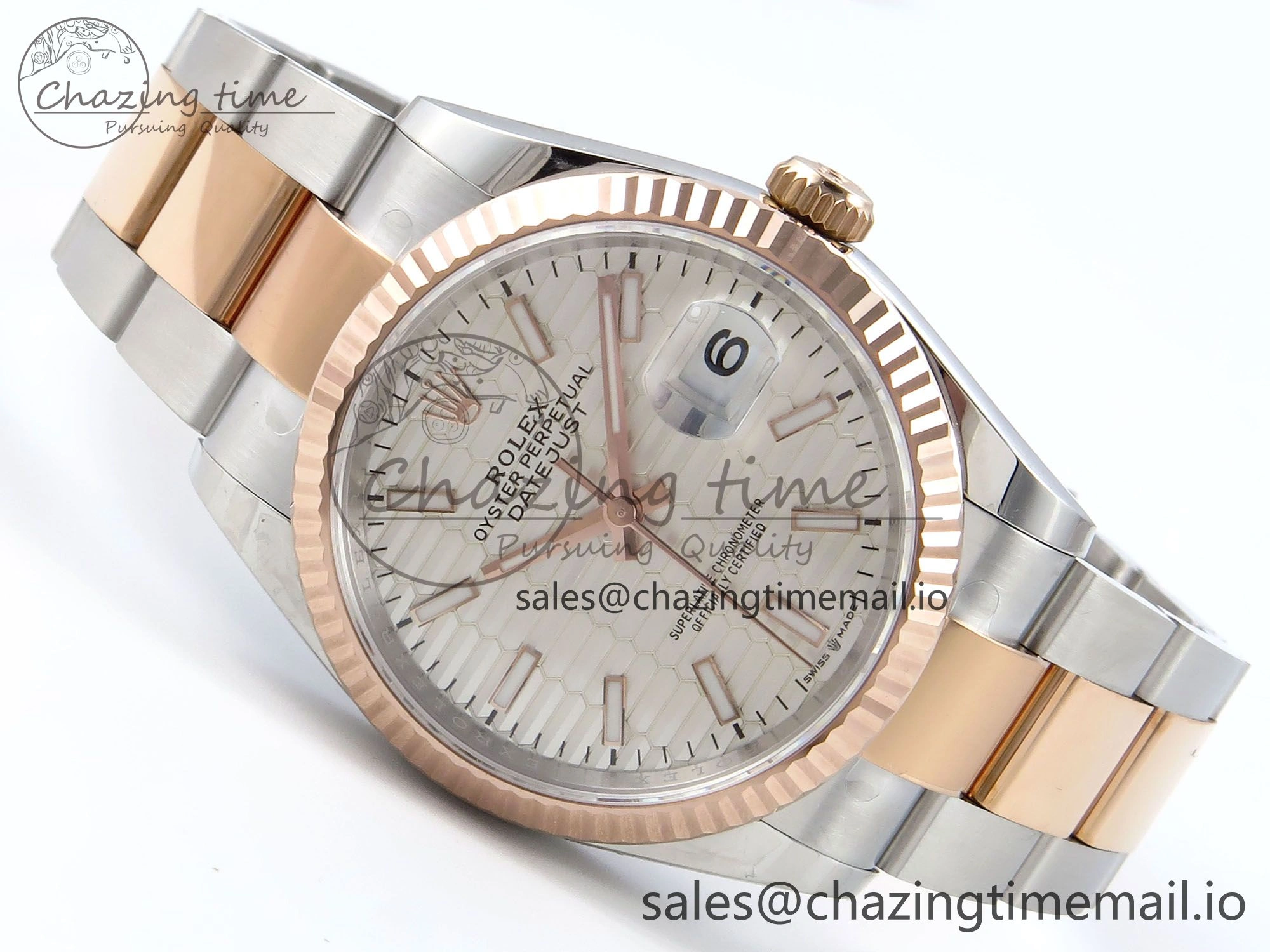 DateJust 36 126231 EWEF Best Edition White Textured Stick on SS RG Oyster Bracelet A3235