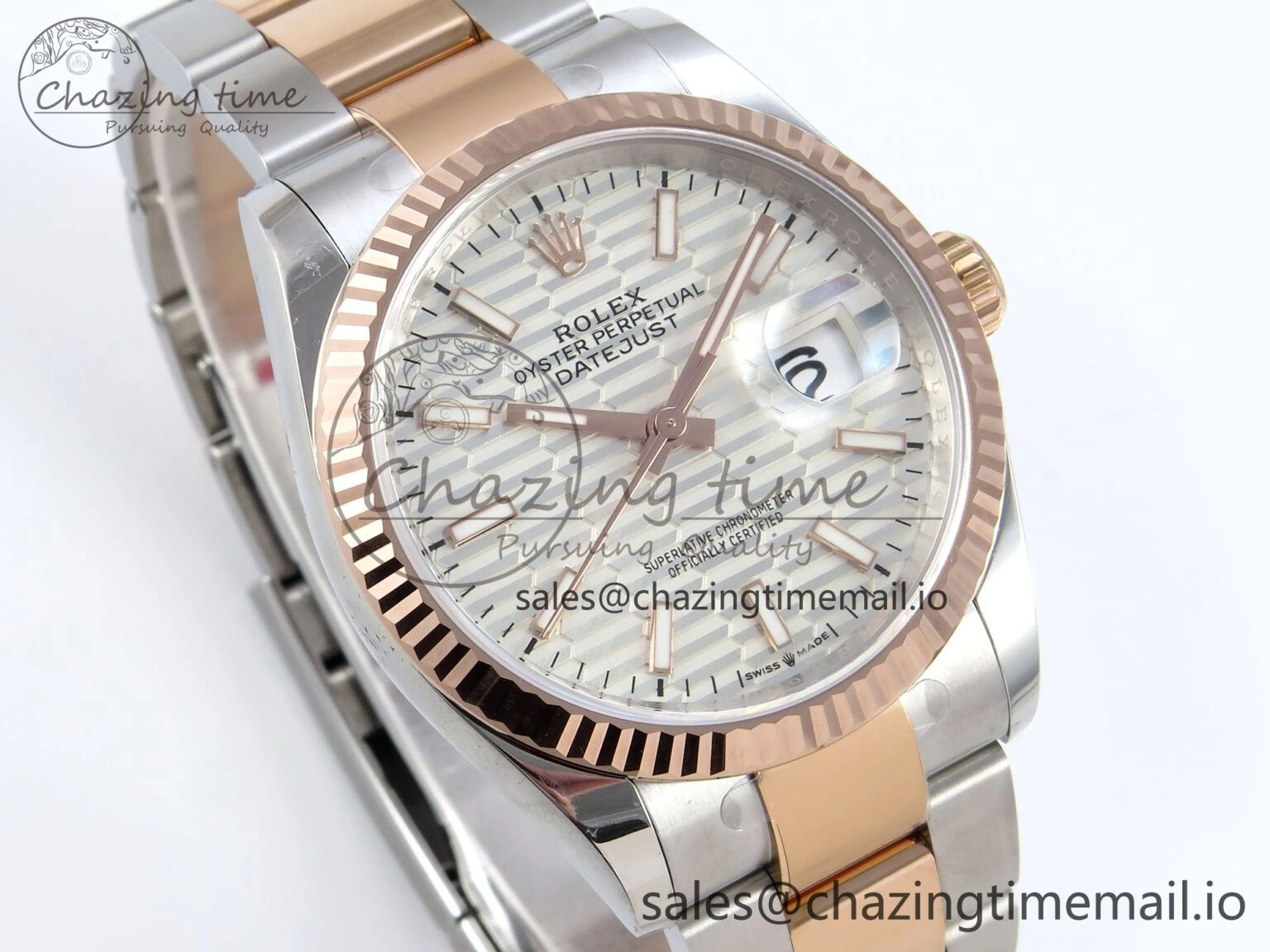 DateJust 36 126231 EWEF Best Edition White Textured Stick on SS RG Oyster Bracelet A3235
