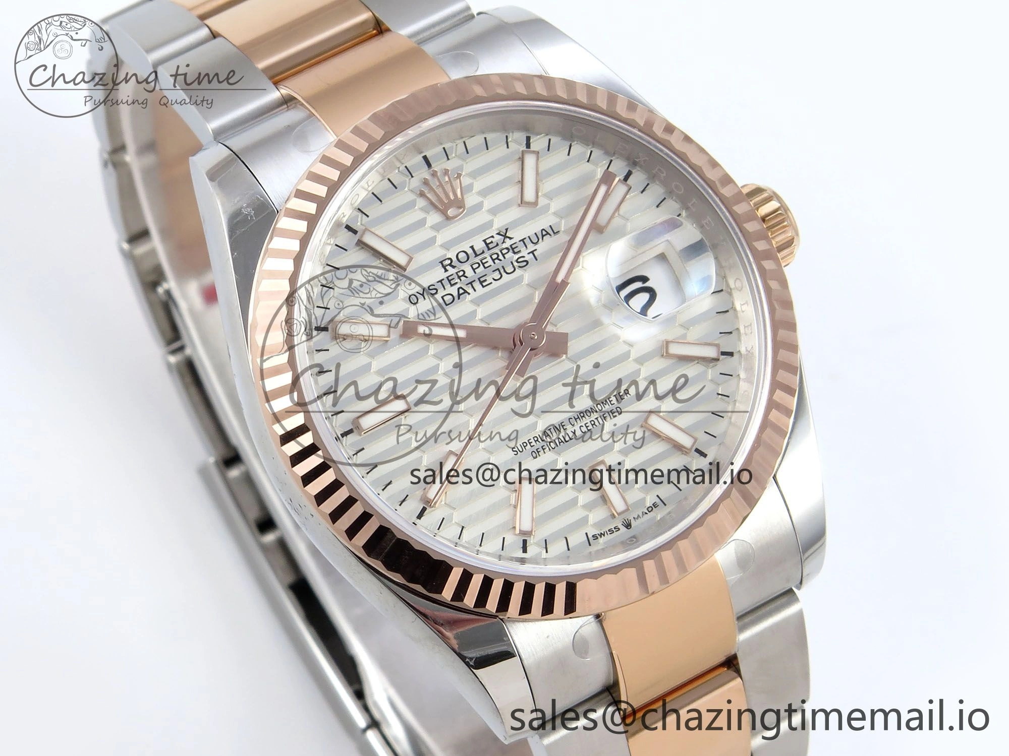 DateJust 36 126231 EWEF Best Edition White Textured Stick on SS RG Oyster Bracelet A3235