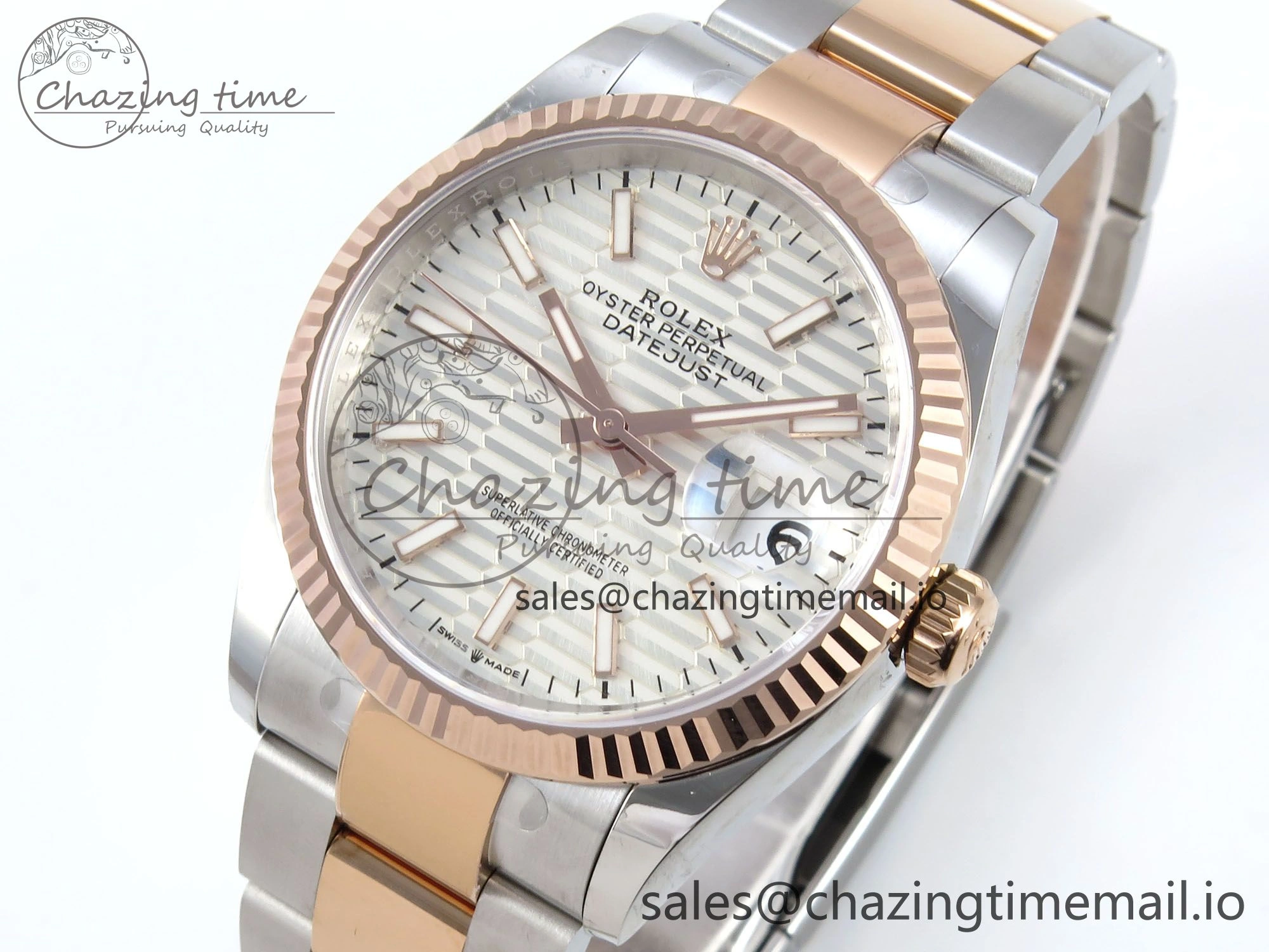 DateJust 36 126231 EWEF Best Edition White Textured Stick on SS RG Oyster Bracelet A3235