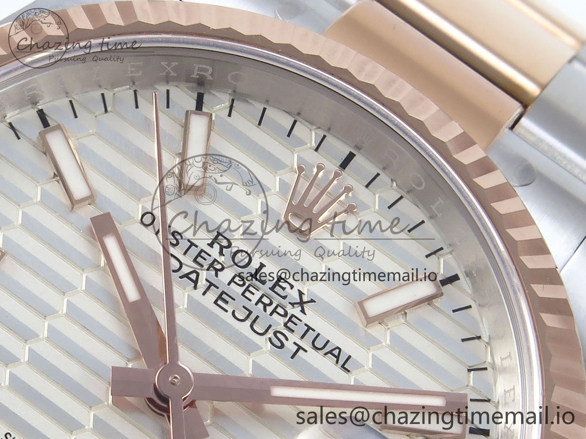 DateJust 36 126231 EWEF Best Edition White Textured Stick on SS RG Oyster Bracelet A3235