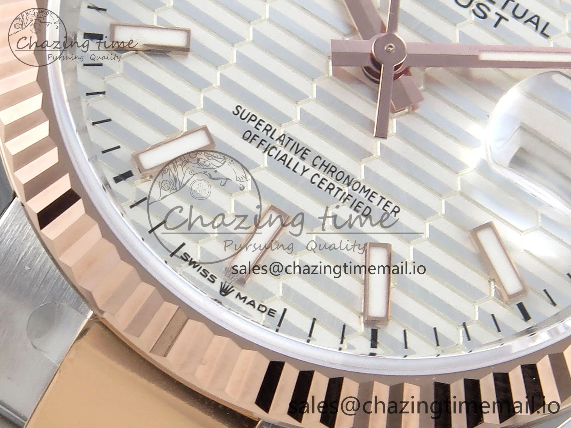 DateJust 36 126231 EWEF Best Edition White Textured Stick on SS RG Oyster Bracelet A3235