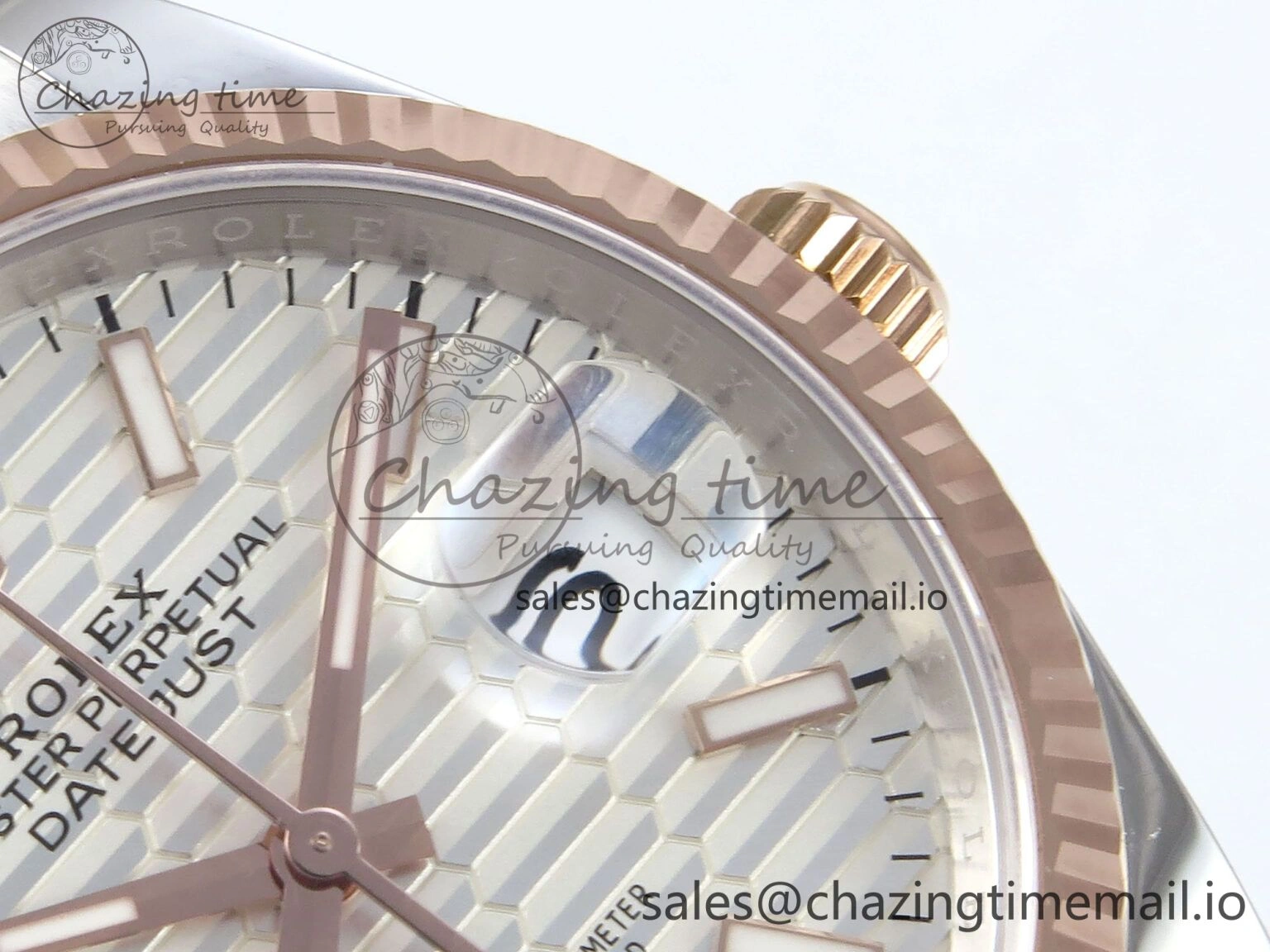 DateJust 36 126231 EWEF Best Edition White Textured Stick on SS RG Oyster Bracelet A3235