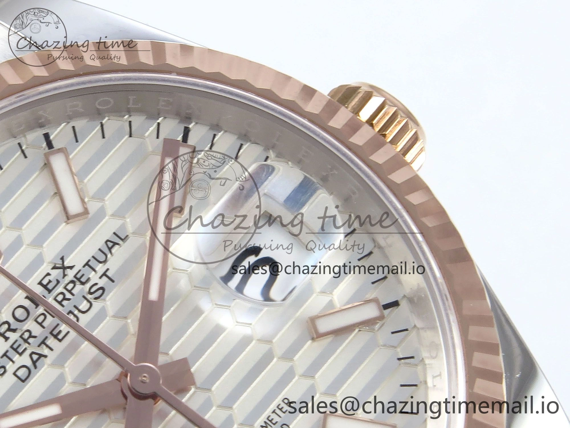 DateJust 36 126231 EWEF Best Edition White Textured Stick on SS RG Oyster Bracelet A3235