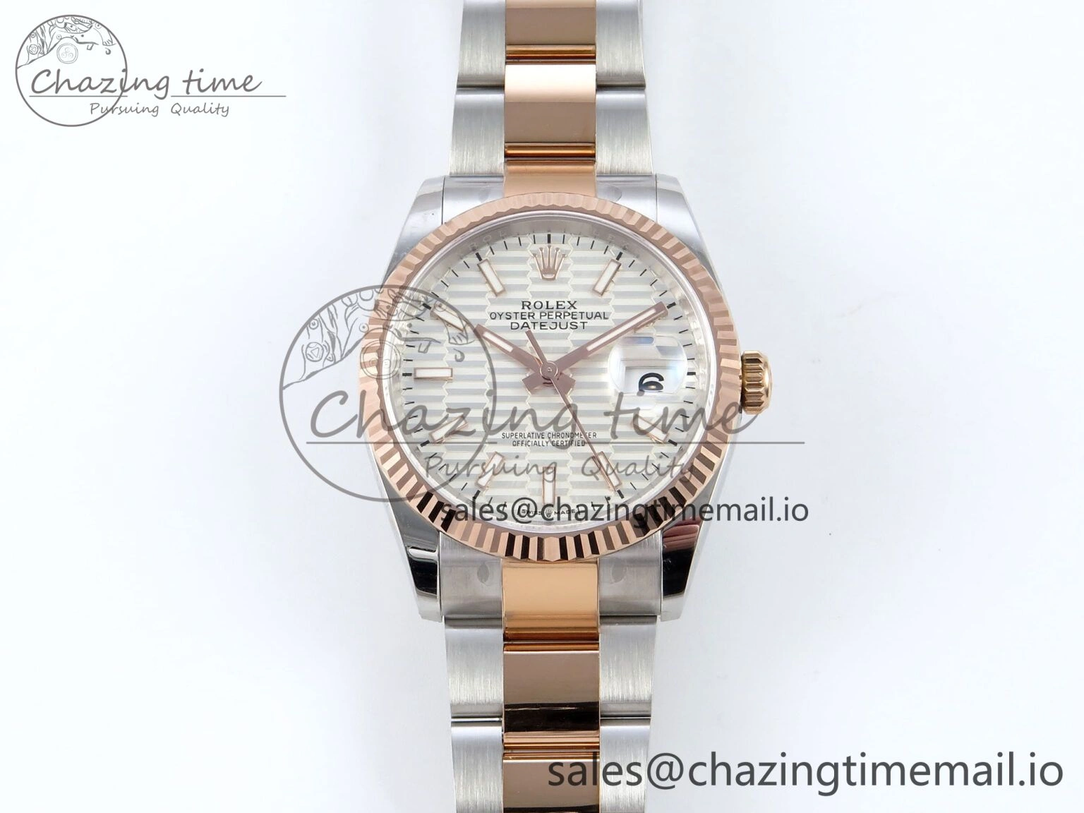 DateJust 36 126231 EWEF Best Edition White Textured Stick on SS RG Oyster Bracelet A3235