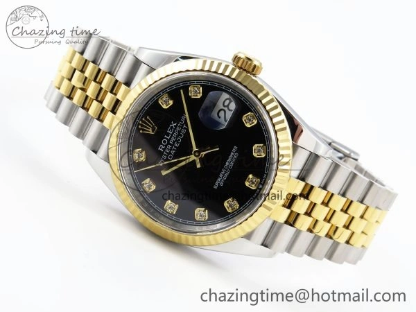 DateJust 36 126233 APF 1:1 Best Edition 904L Steel Black Diamonds Dial on SS YG Jubilee Bracelet VR3235