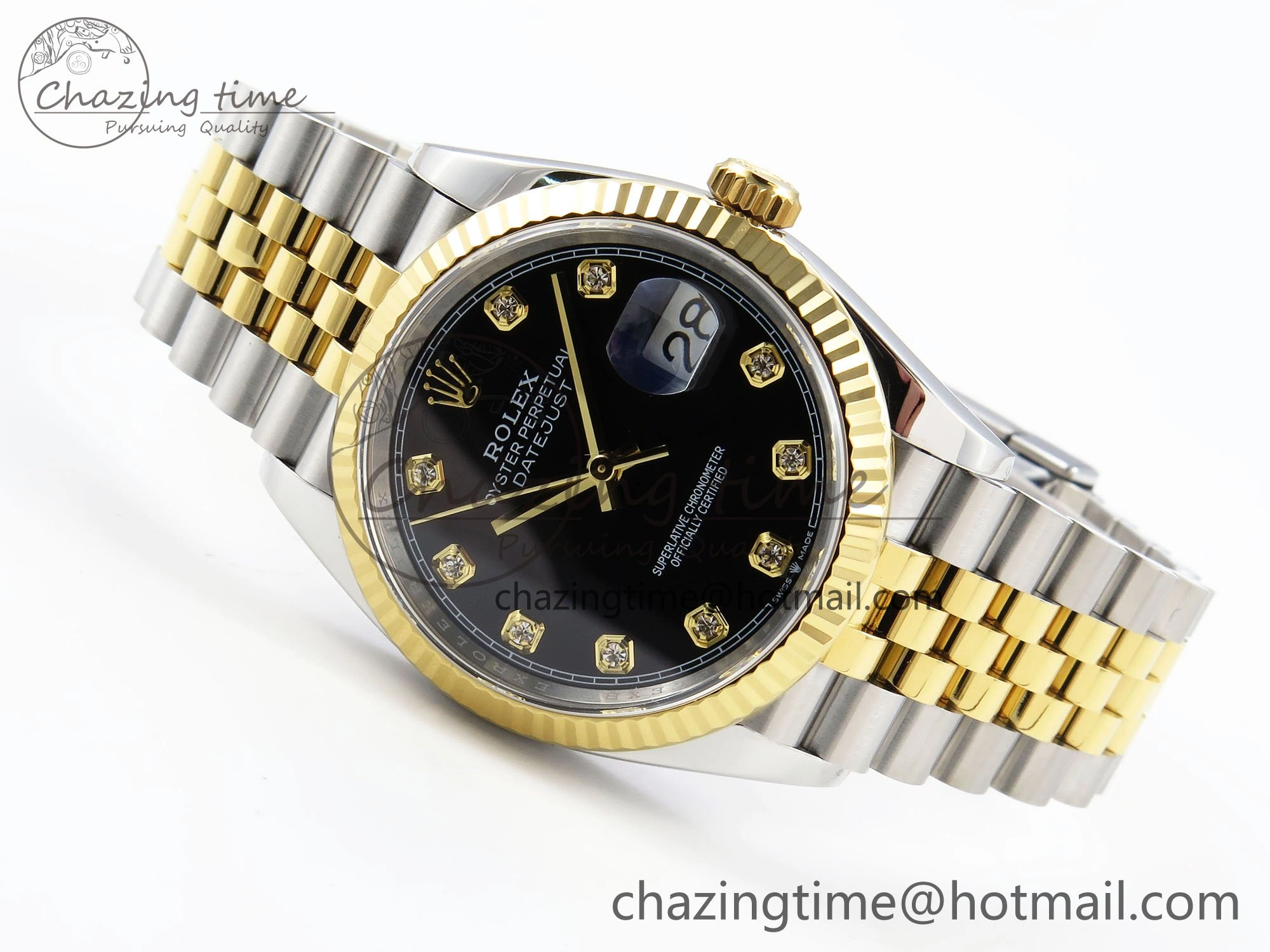 DateJust 36 126233 APF 1:1 Best Edition 904L Steel Black Diamonds Dial on SS YG Jubilee Bracelet VR3235