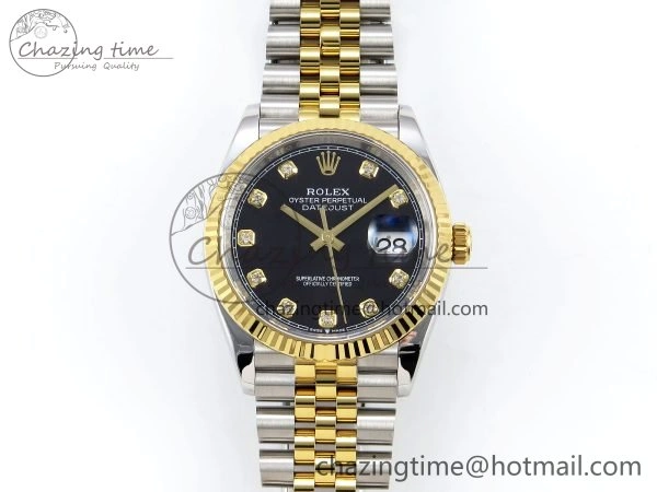 DateJust 36 126233 APF 1:1 Best Edition 904L Steel Black Diamonds Dial on SS YG Jubilee Bracelet VR3235