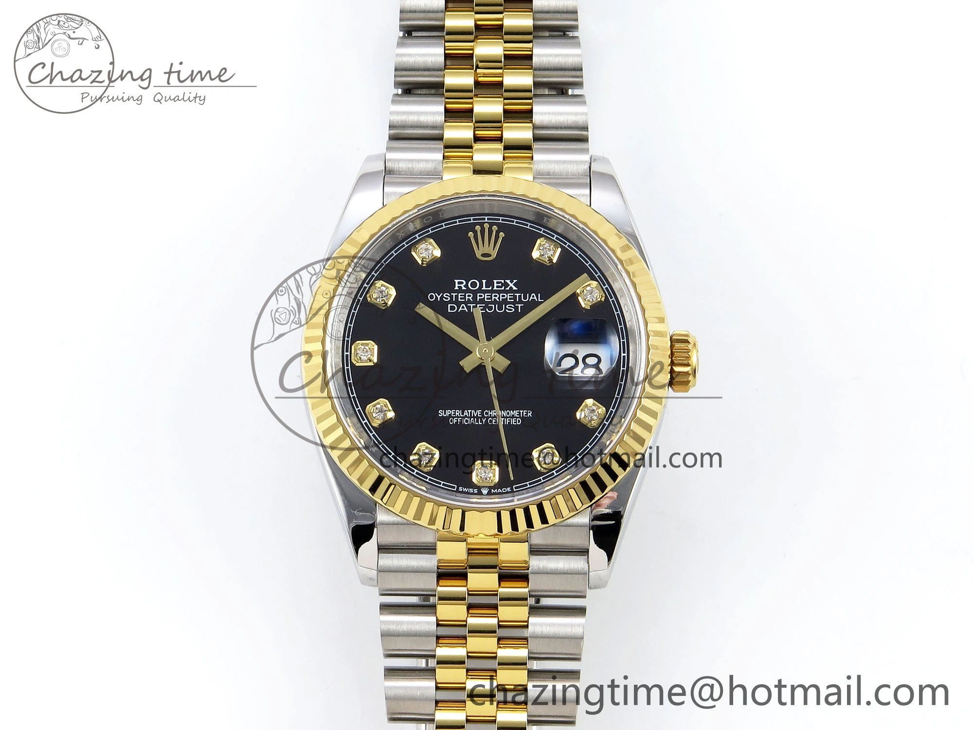 DateJust 36 126233 APF 1:1 Best Edition 904L Steel Black Diamonds Dial on SS YG Jubilee Bracelet VR3235