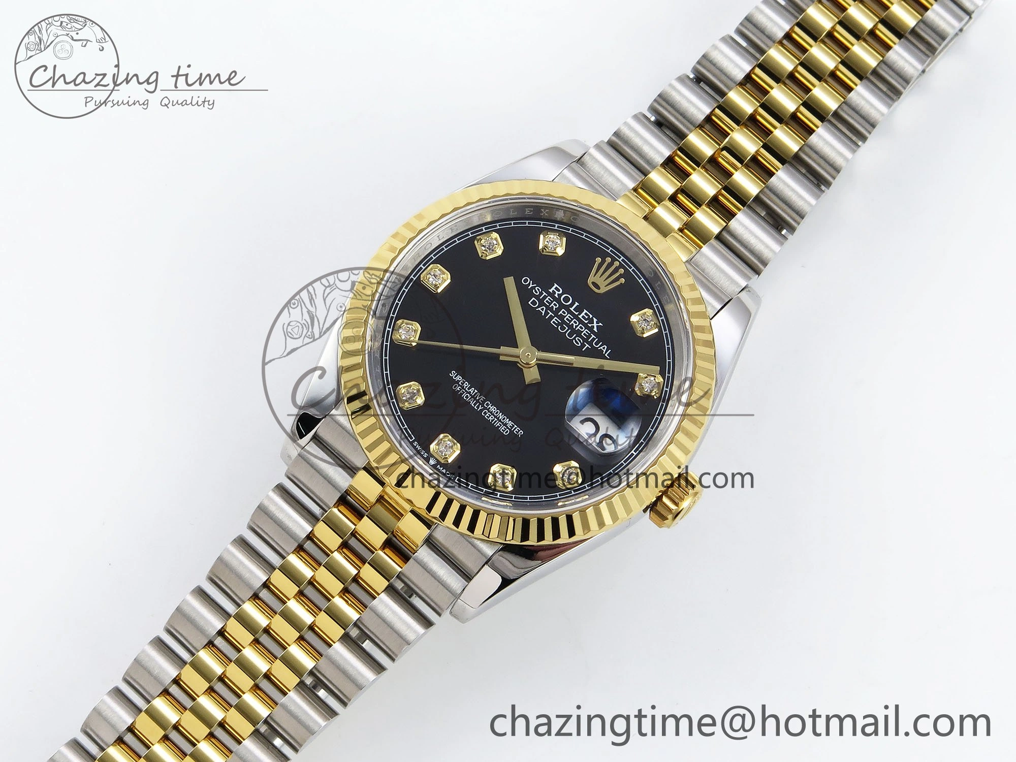 DateJust 36 126233 APF 1:1 Best Edition 904L Steel Black Diamonds Dial on SS YG Jubilee Bracelet VR3235