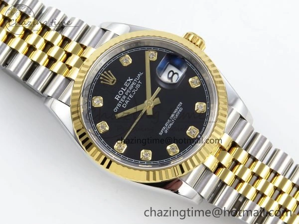 DateJust 36 126233 APF 1:1 Best Edition 904L Steel Black Diamonds Dial on SS YG Jubilee Bracelet VR3235