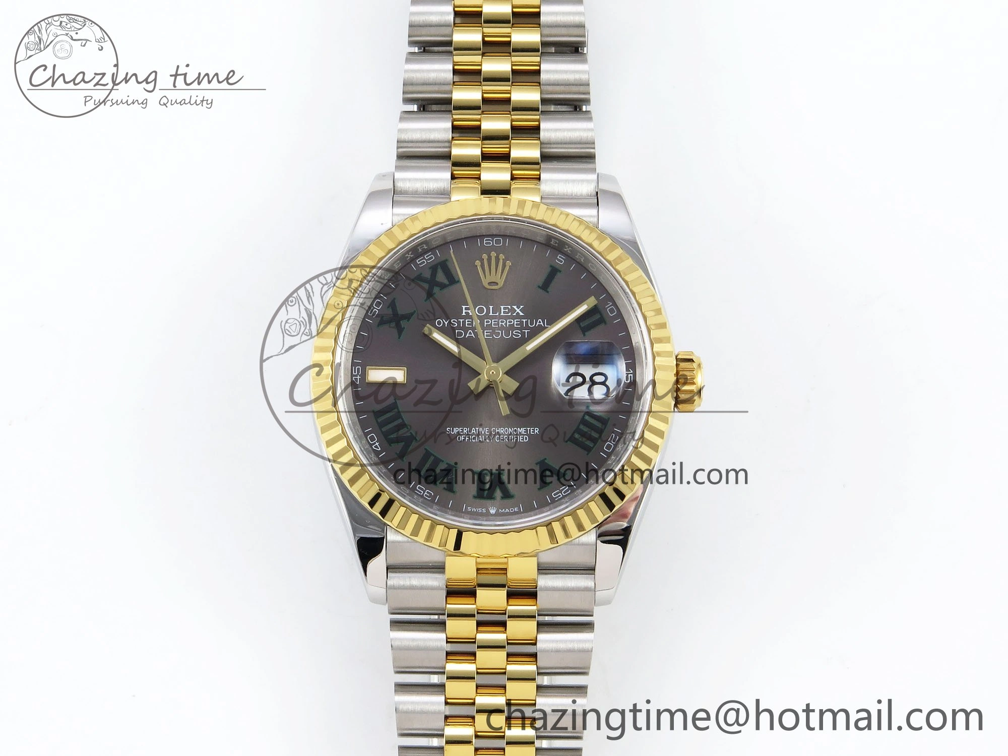 DateJust 36 126233 APF 1:1 Best Edition 904L Steel Gray Dial Green Roman on SS YG Jubilee Bracelet VR3235