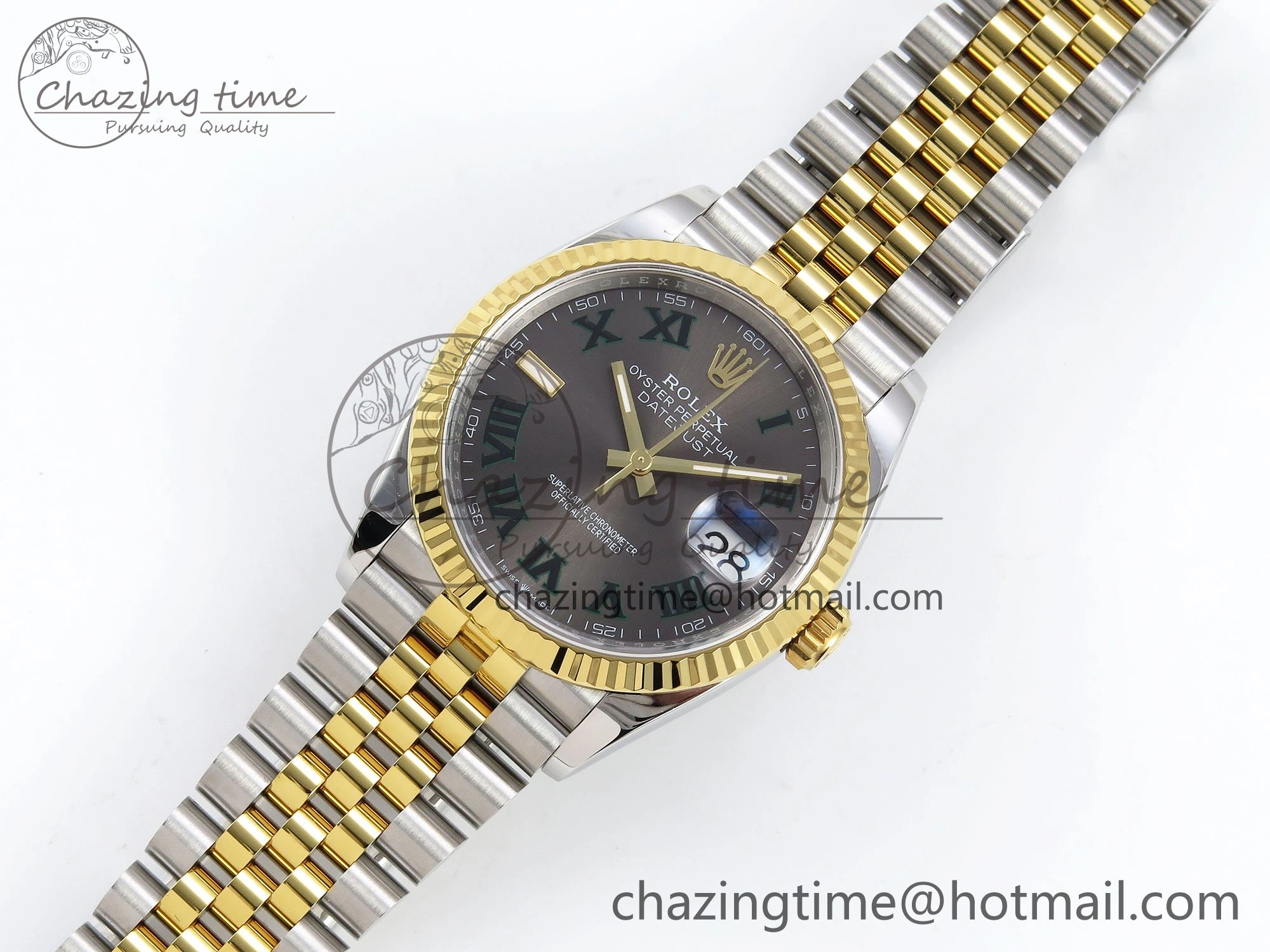 DateJust 36 126233 APF 1:1 Best Edition 904L Steel Gray Dial Green Roman on SS YG Jubilee Bracelet VR3235