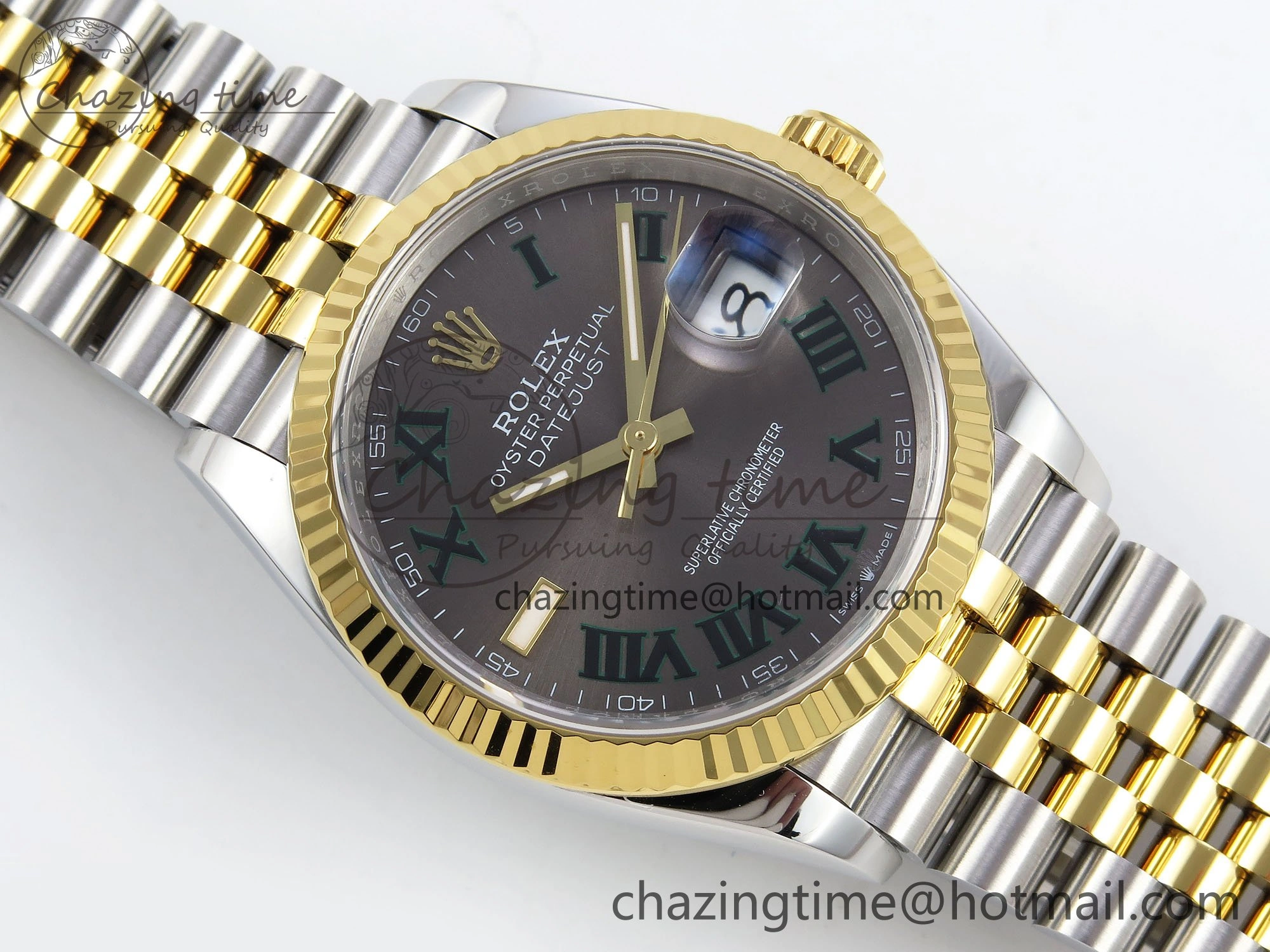 DateJust 36 126233 APF 1:1 Best Edition 904L Steel Gray Dial Green Roman on SS YG Jubilee Bracelet VR3235