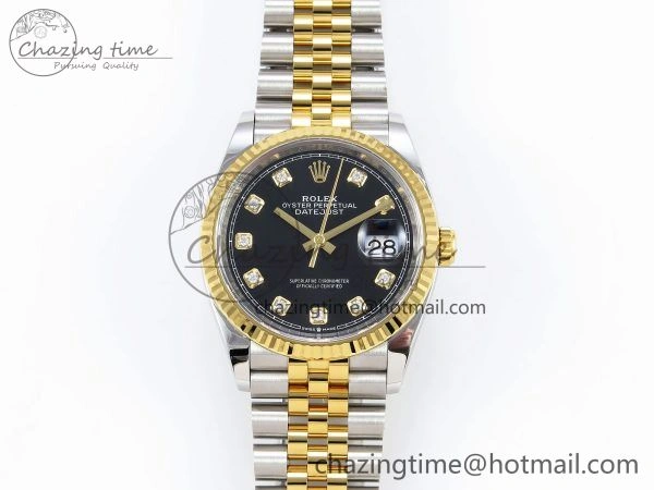 DateJust 36 126233 Clean 1:1 Best Edition 904L Steel Black Diamonds Dial on SS YG Jubilee Bracelet VR3235