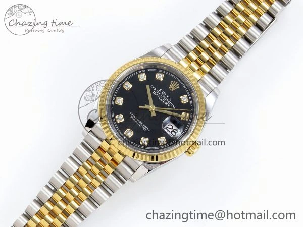 DateJust 36 126233 Clean 1:1 Best Edition 904L Steel Black Diamonds Dial on SS YG Jubilee Bracelet VR3235
