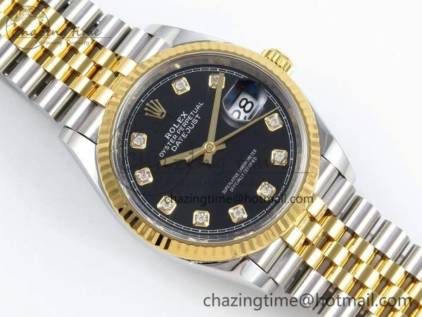 DateJust 36 126233 Clean 1:1 Best Edition 904L Steel Black Diamonds Dial on SS YG Jubilee Bracelet VR3235