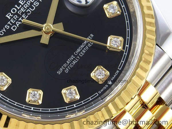DateJust 36 126233 Clean 1:1 Best Edition 904L Steel Black Diamonds Dial on SS YG Jubilee Bracelet VR3235